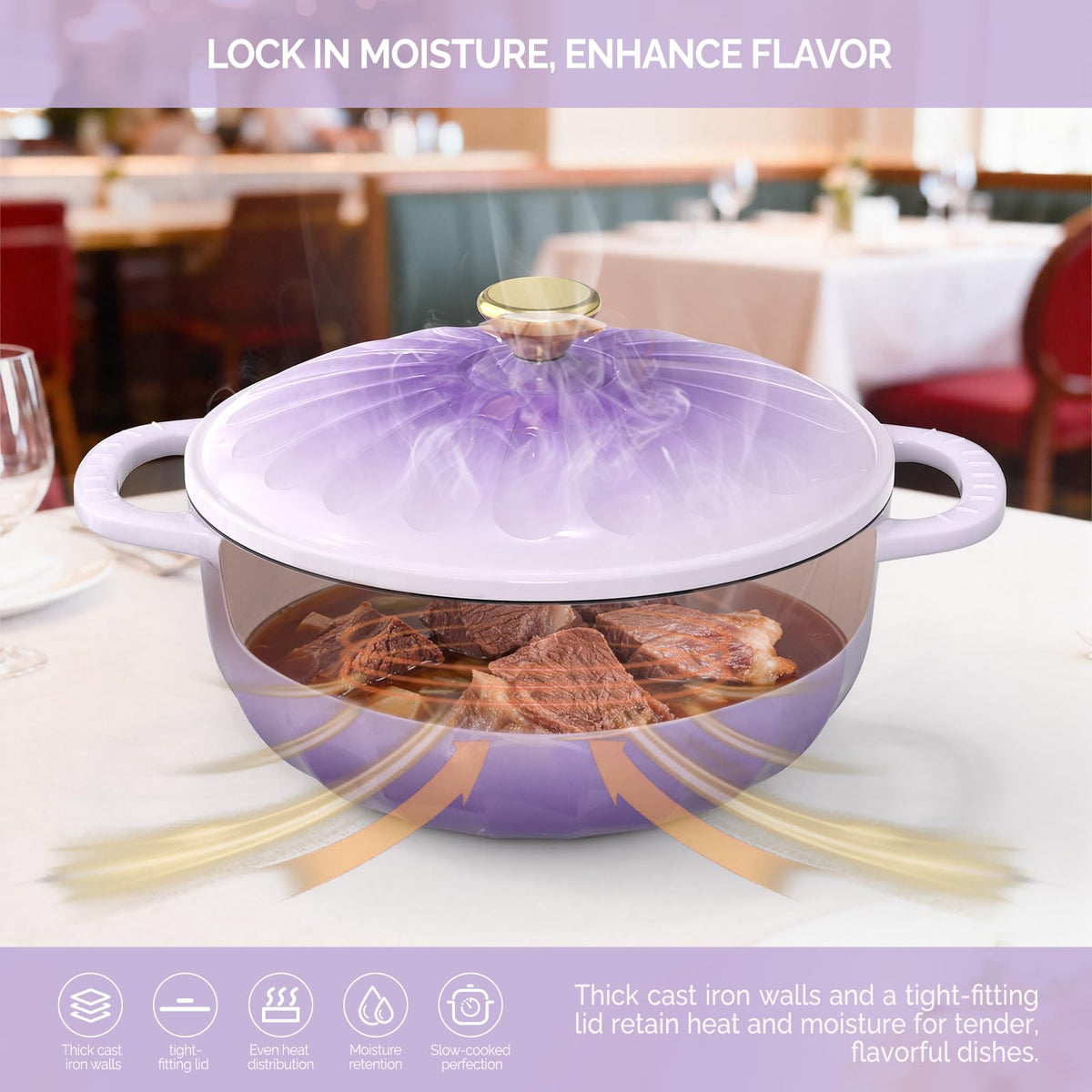 ROVSUN 7.5 QT Enameled Cast Iron Round Dutch Oven Purple Gradient