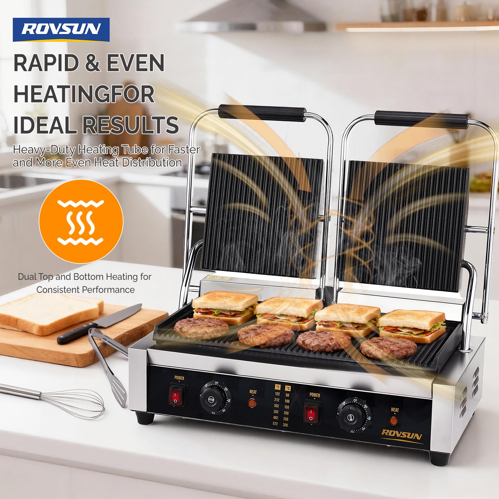 ROVSUN 22" 3600W 110V Commercial Panini Press Grill with Adjustable Temp