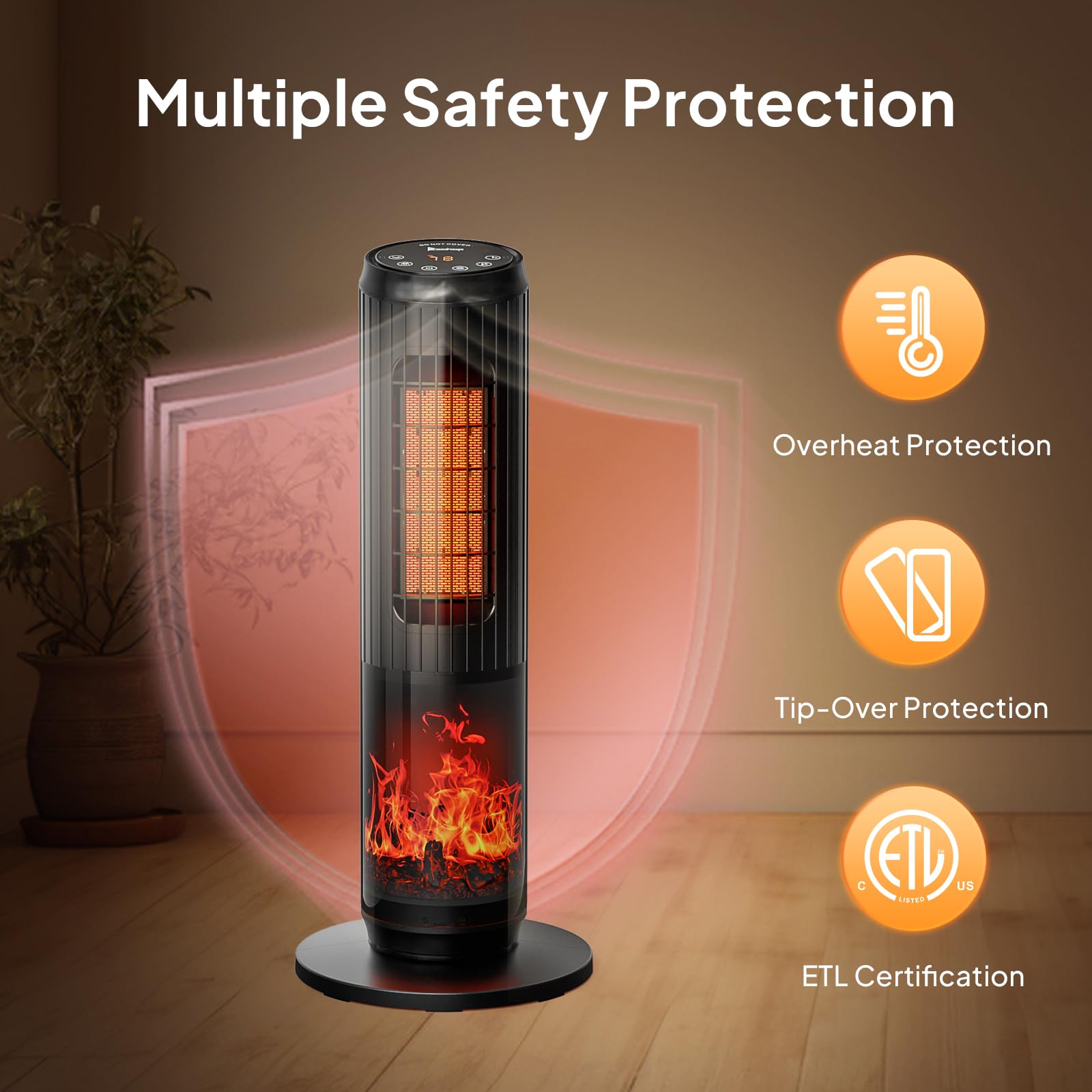 25"H 1500W 120V Electric Space Heater with Remote Black