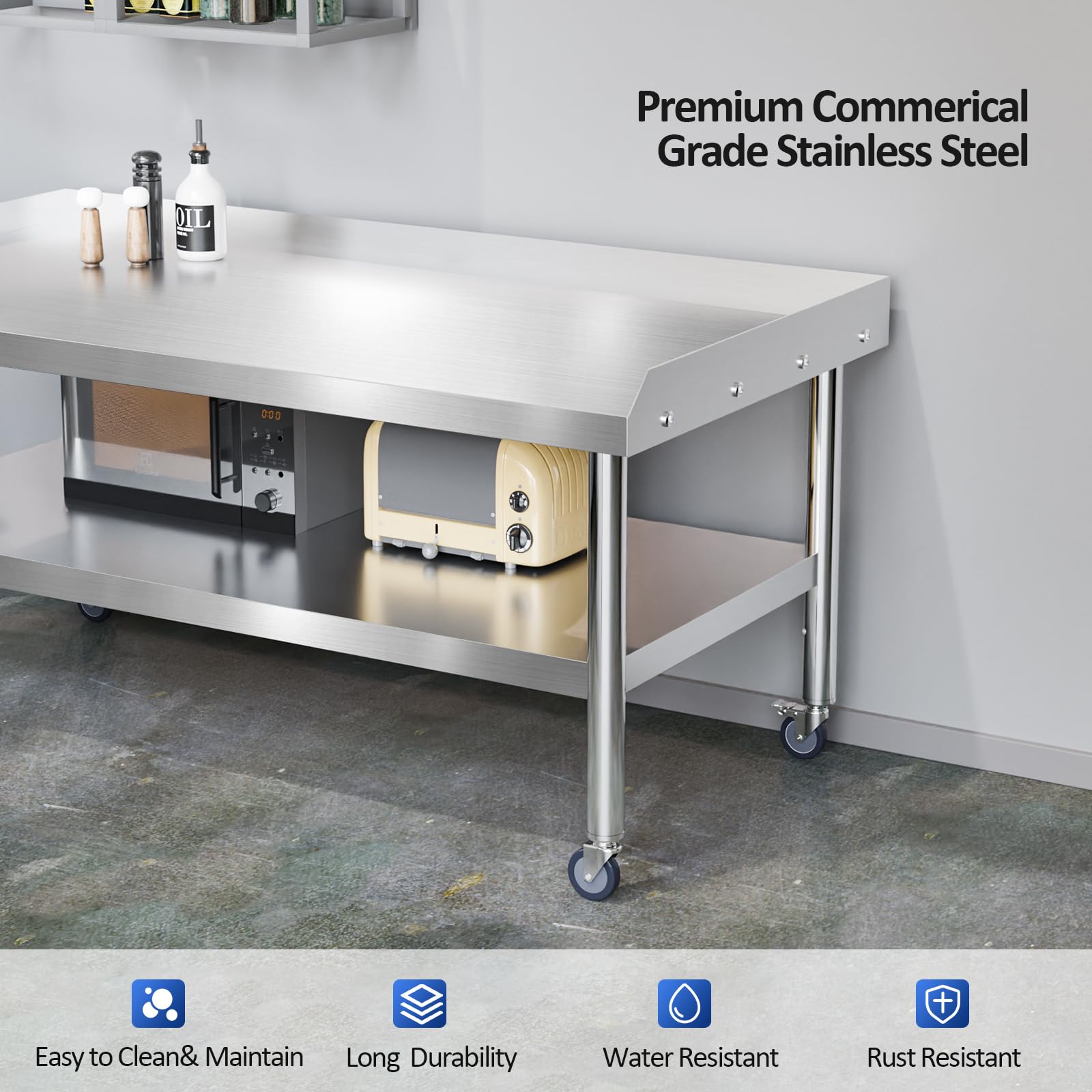 ROVSUN 60" x 30" Stainless Steel Equipment Stand with Wheels