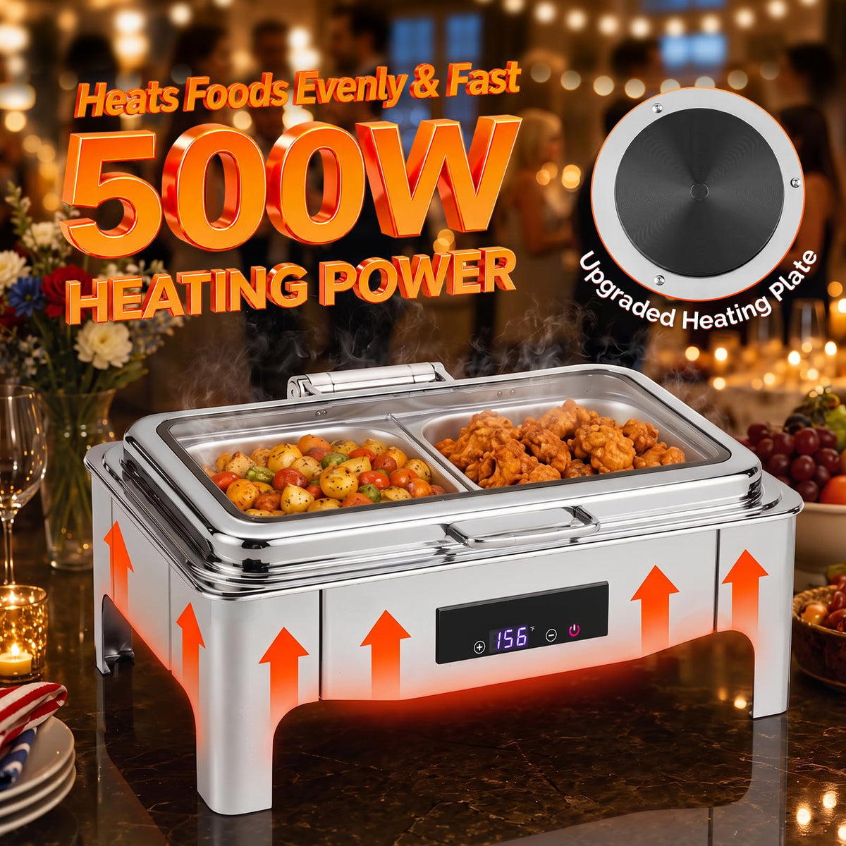ROVSUN 9 QT Electric Silver Chafing Dish Buffet Set with Temp Display