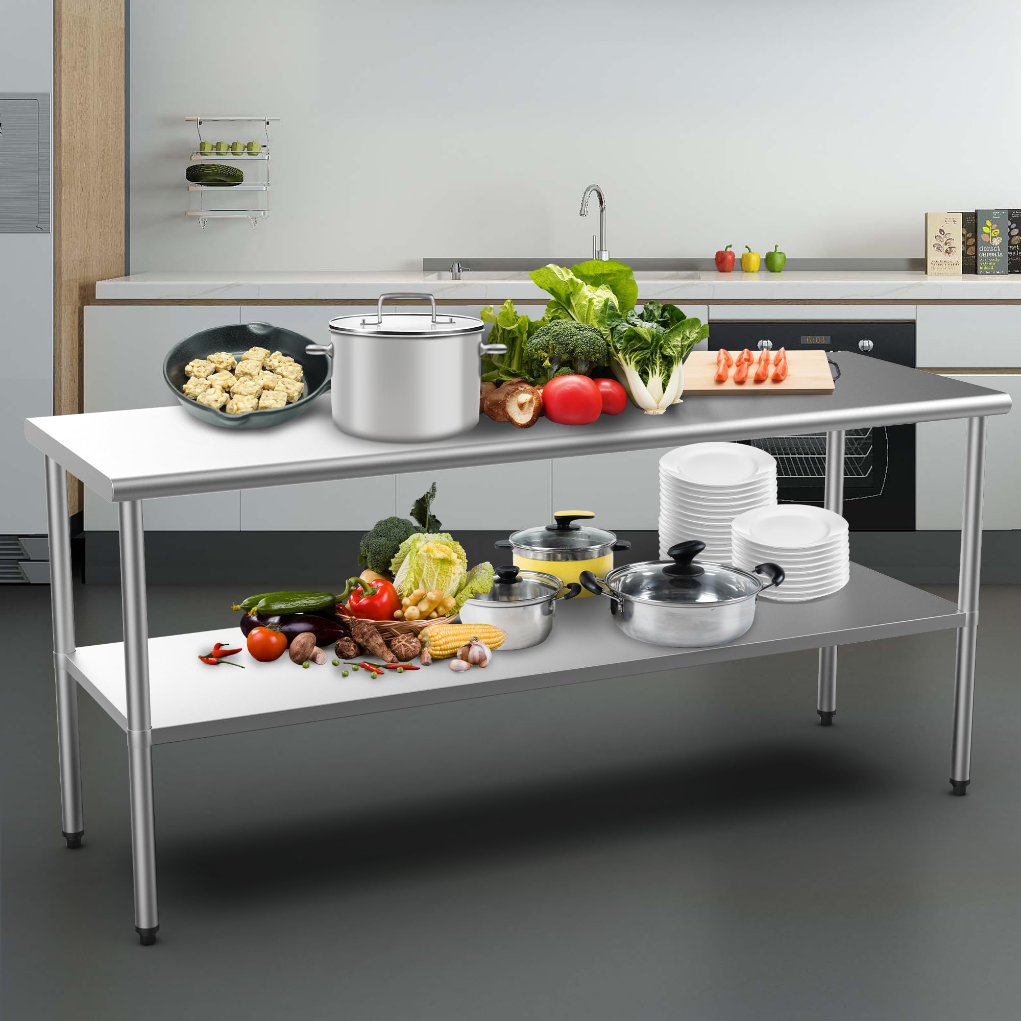 ROVSUN 72" x 24" Stainless Steel Table with Undershelf
