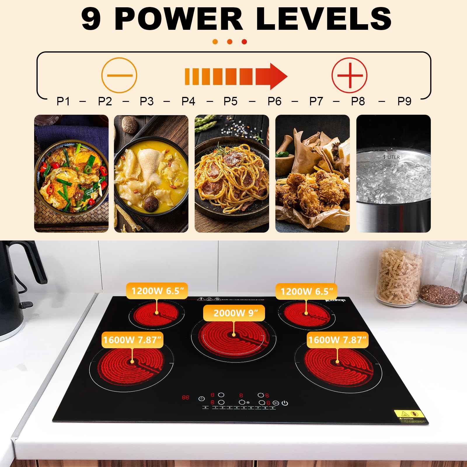 30" 5 Burners 7600W 220V Electric Ceramic Cooktop