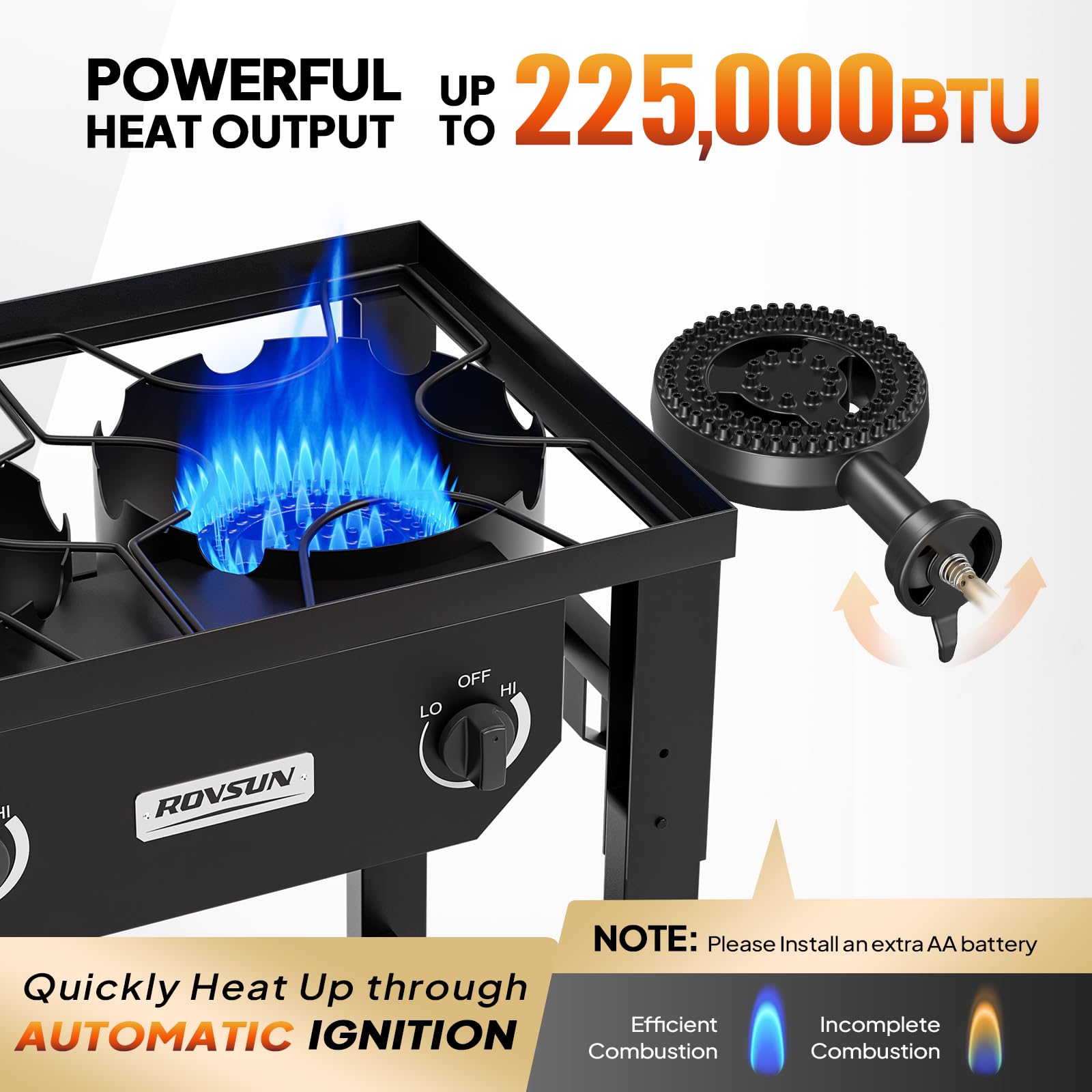 ROVSUN 3-Burner 225000 BTU Outdoor Camping Propane Stove with Foldable Work Station