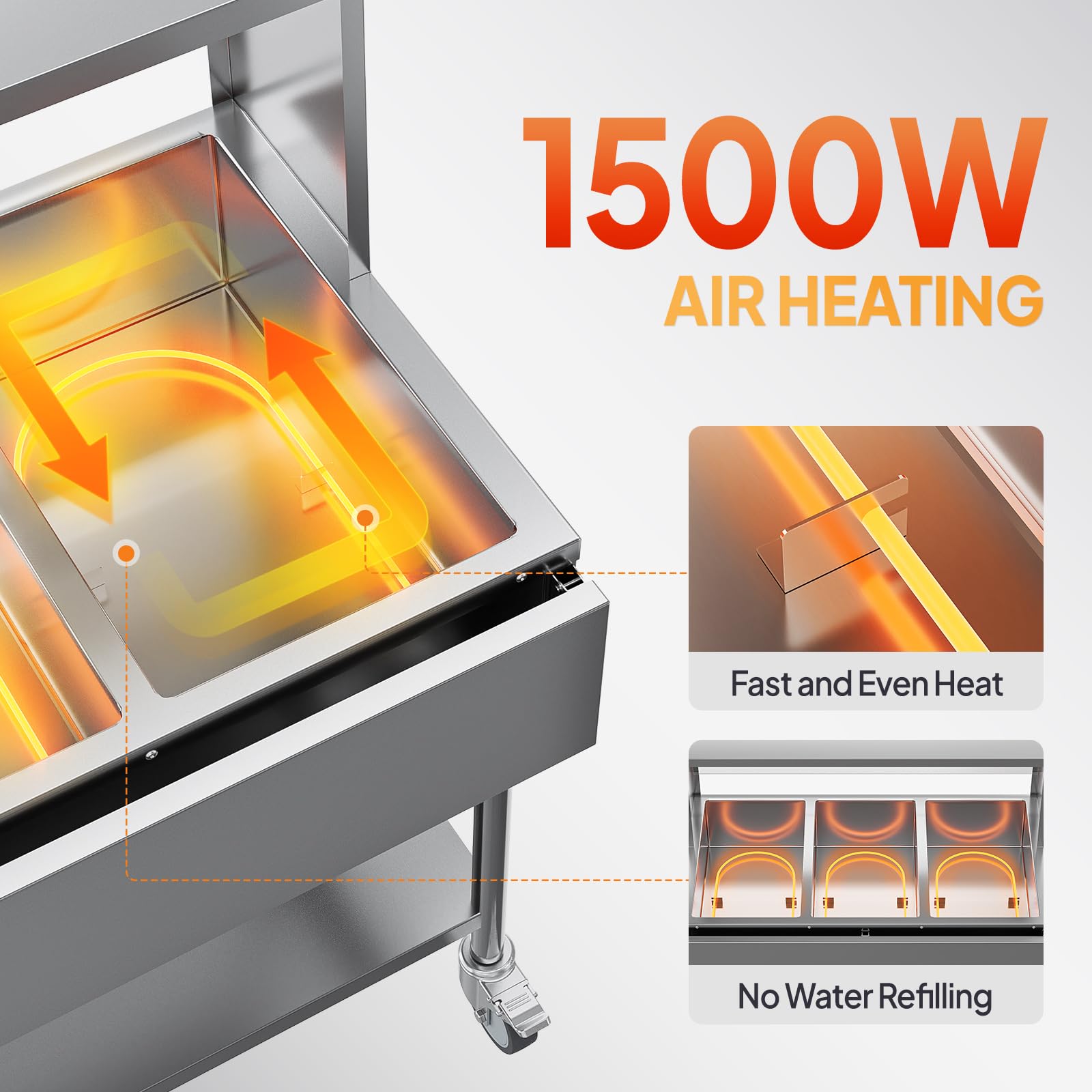 ROVSUN 72 QT 9-Pan Electric Steam Table with Independent Temp Control
