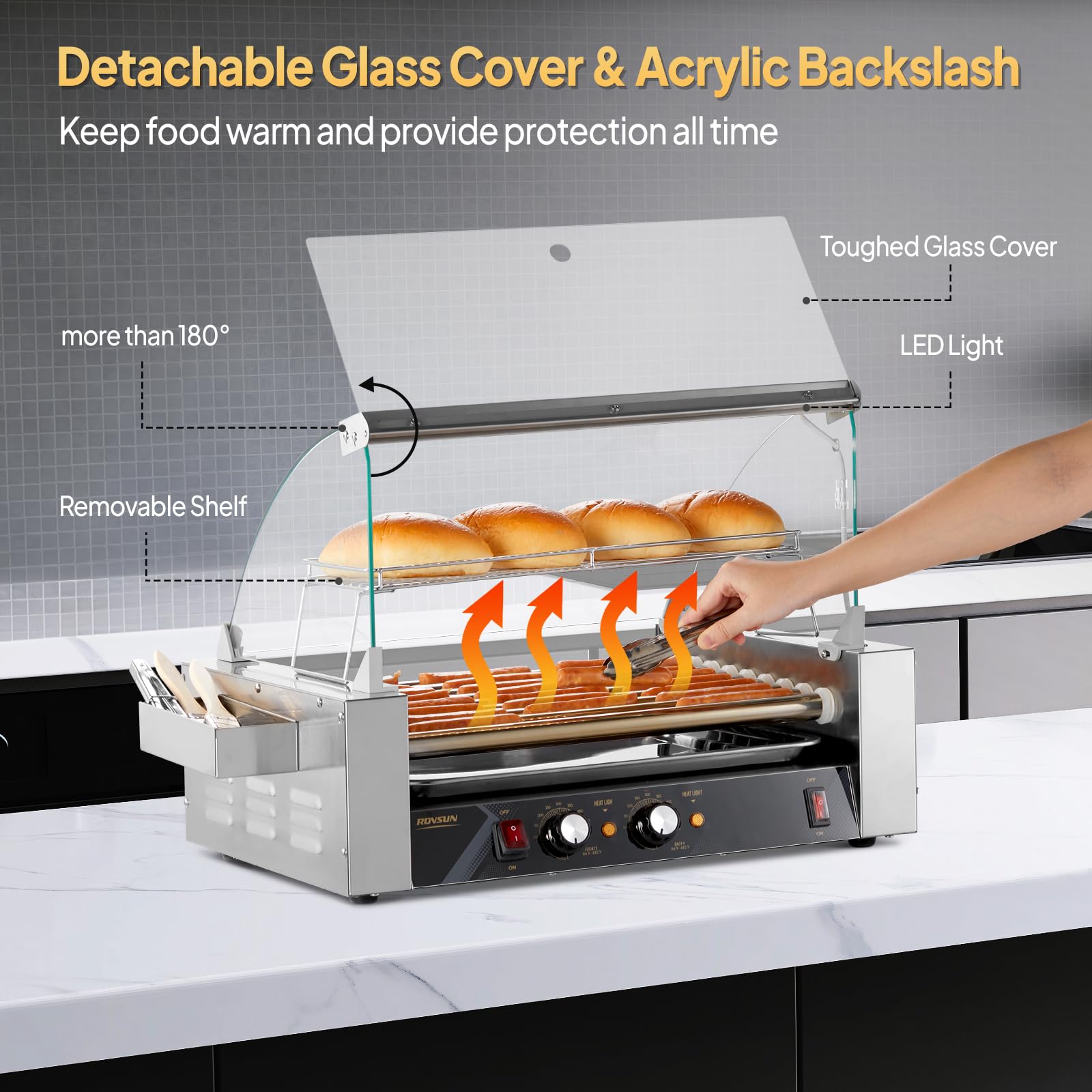 ROVSUN 9 Rollers 1,350W 110V 24 Hot Dog Roller Grill with Cover