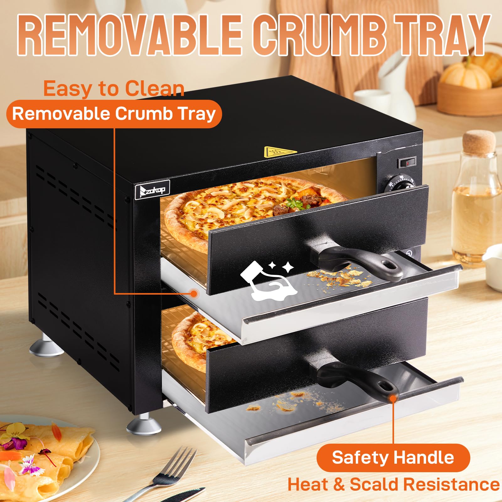 12" 2200W 110V Double Deck Pizza Oven Countertop Black