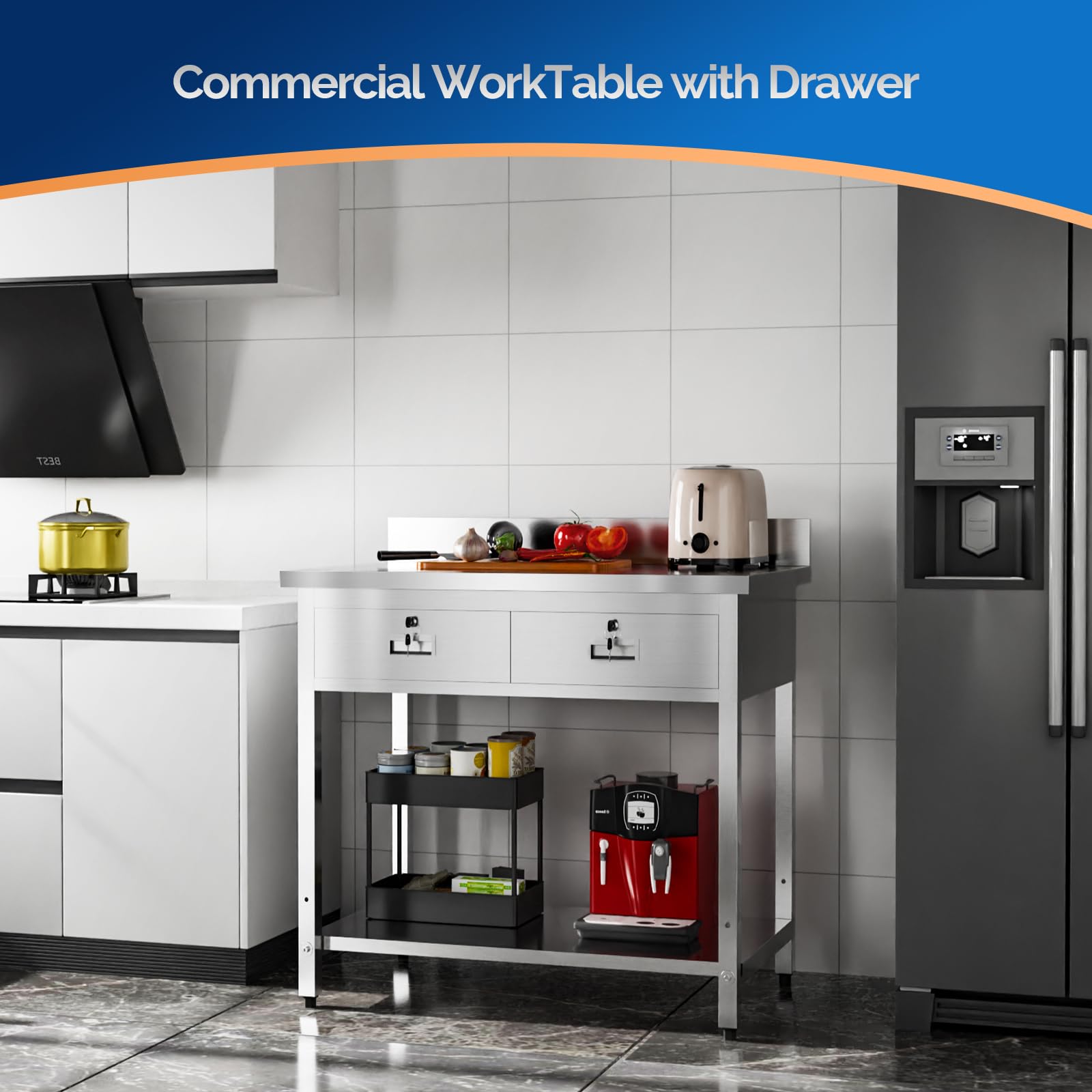 ROVSUN 36" x 24" Stainless Steel Work Table with 2 Drawers