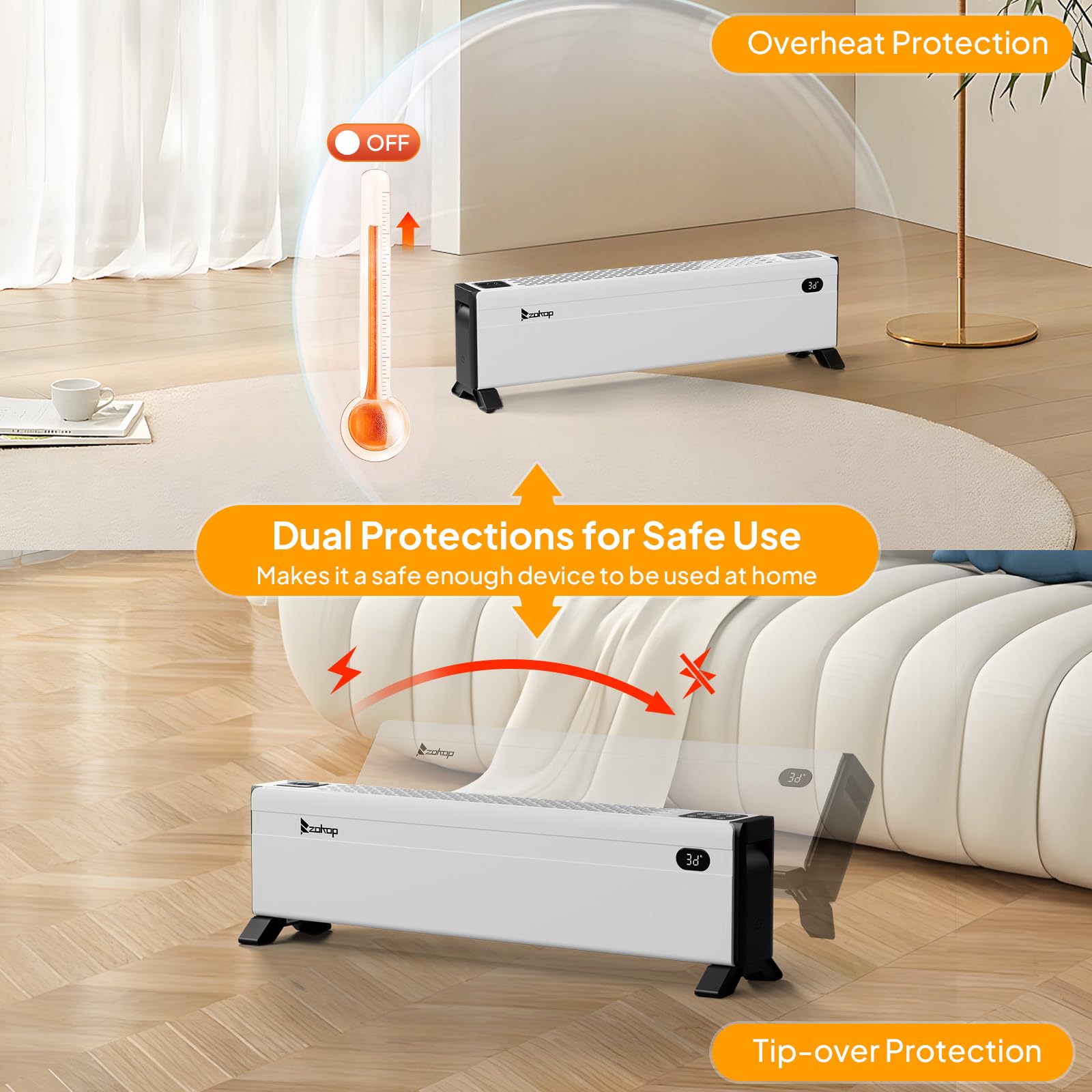 32'' 1500W 120V Electric Baseboard Heater with Remote White