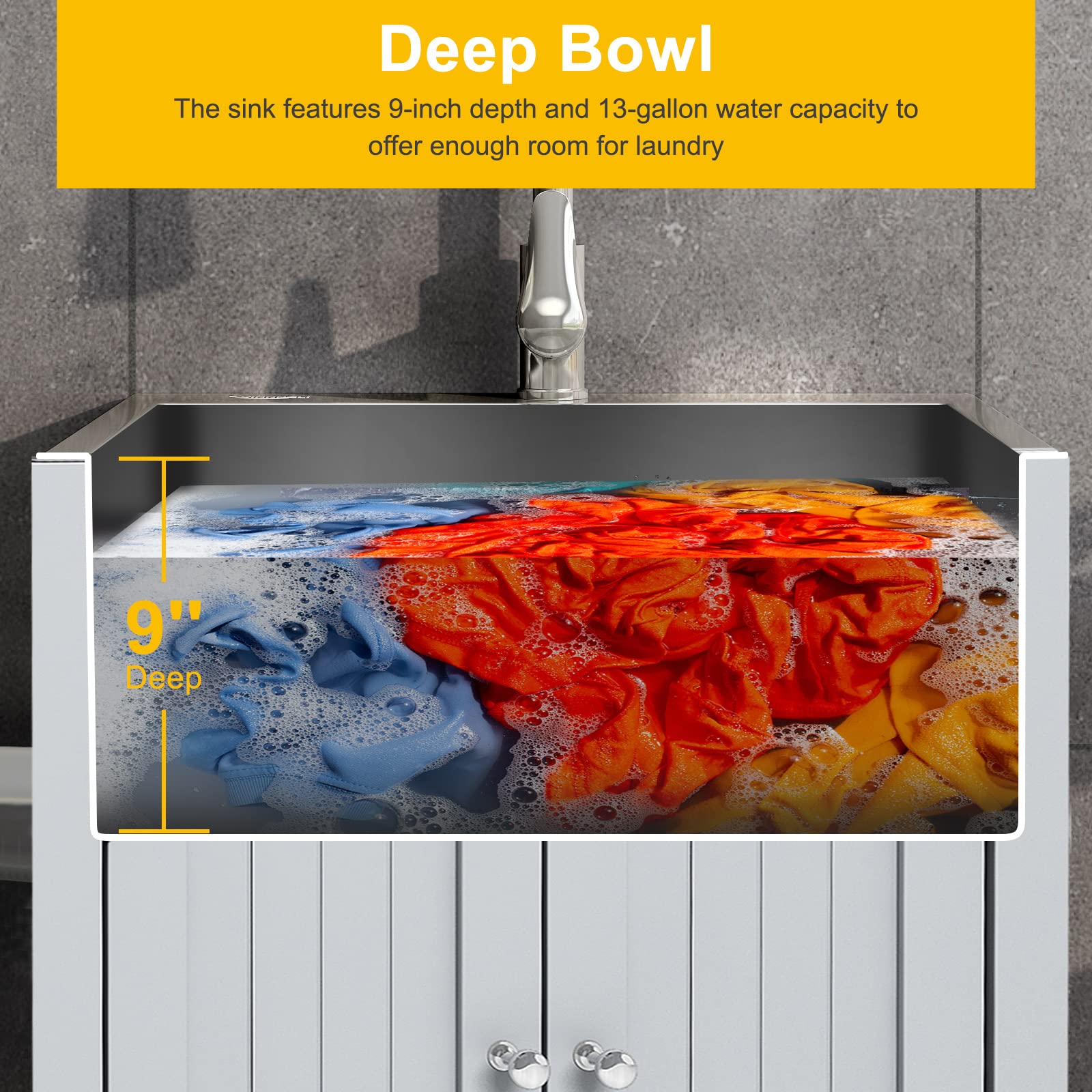 ROVSUN 24" x 20" Utility Sink with Cabinet and Drawer for Kitchen Laundry Room Grey
