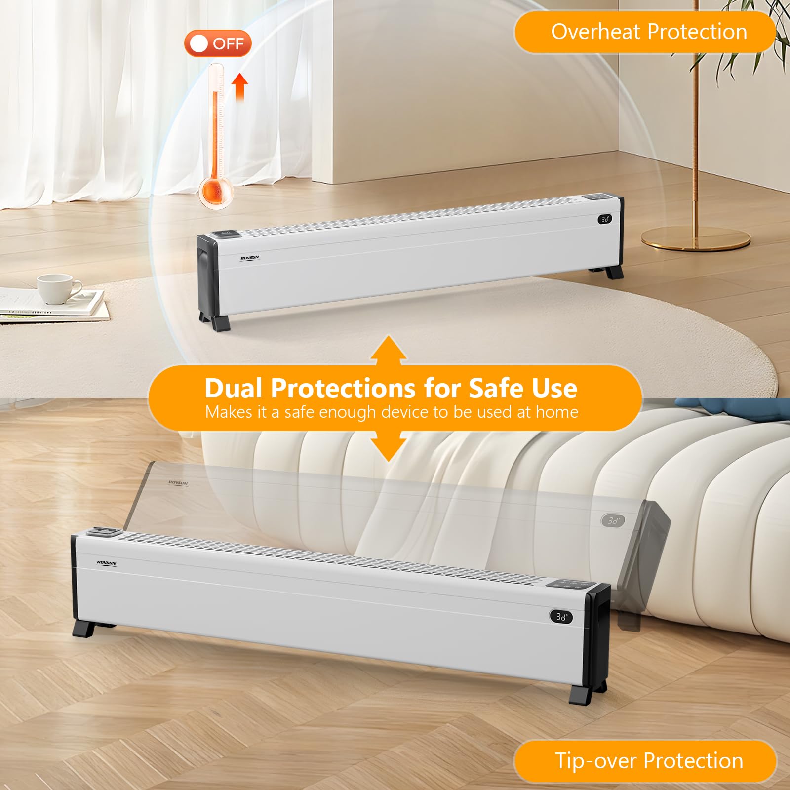 ROVSUN 48" Wide 1,500W 120V Electric Baseboard Heater with Remote Control