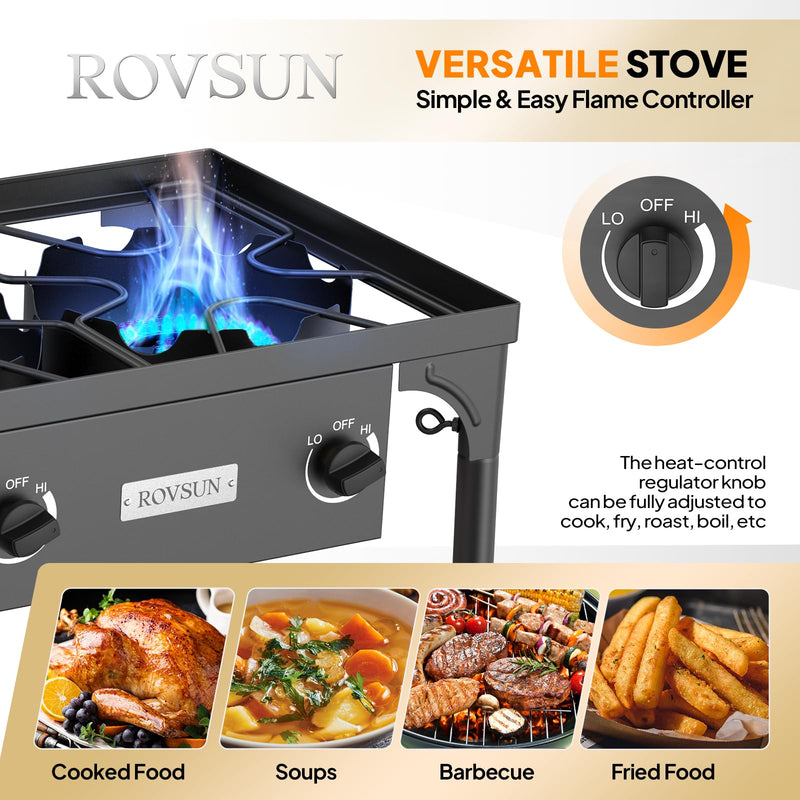 ROVSUN 3 Burner 225000 BTU Outdoor Gas Propane Stove with Windpanel & Carrying Bag for Camping Cooking