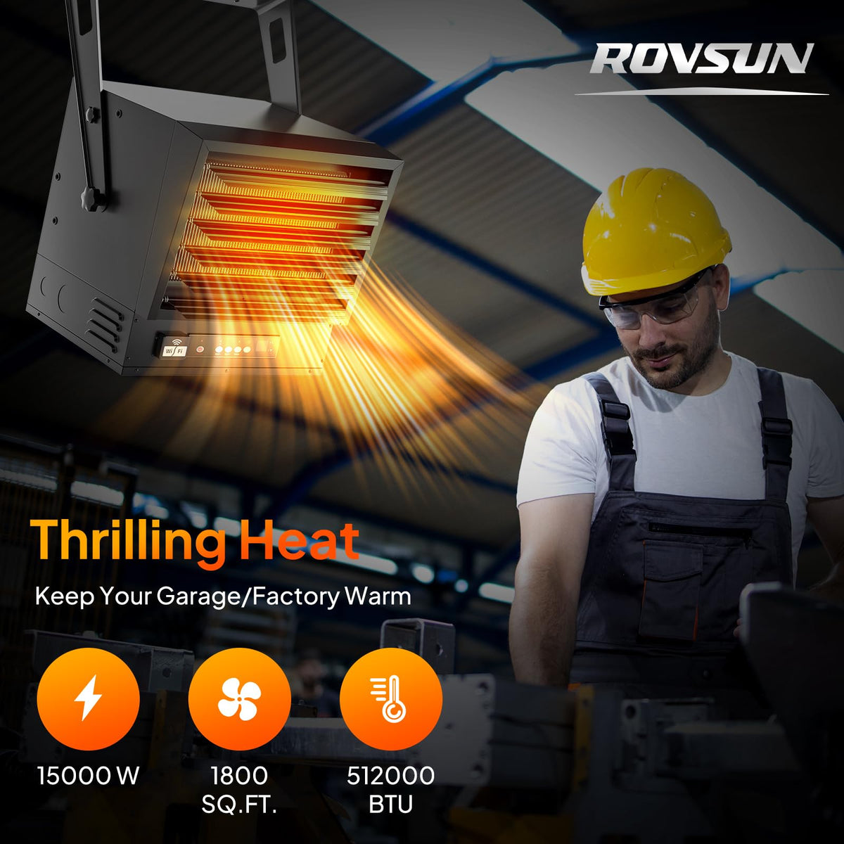 ROVSUN 15000W 240V Electric Garage Heater with Remote & APP Control