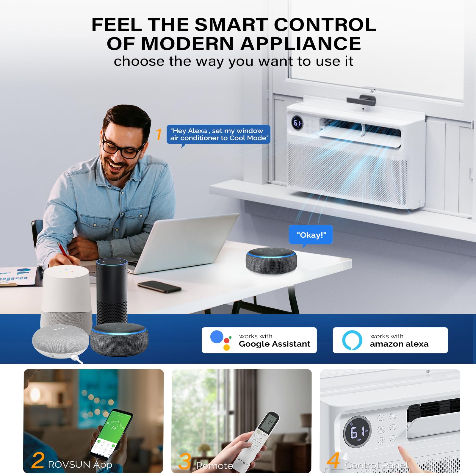 ROVSUN 8,000 BTU 115V Window Air Conditioner with Inverter & Wifi/APP & Install Kit