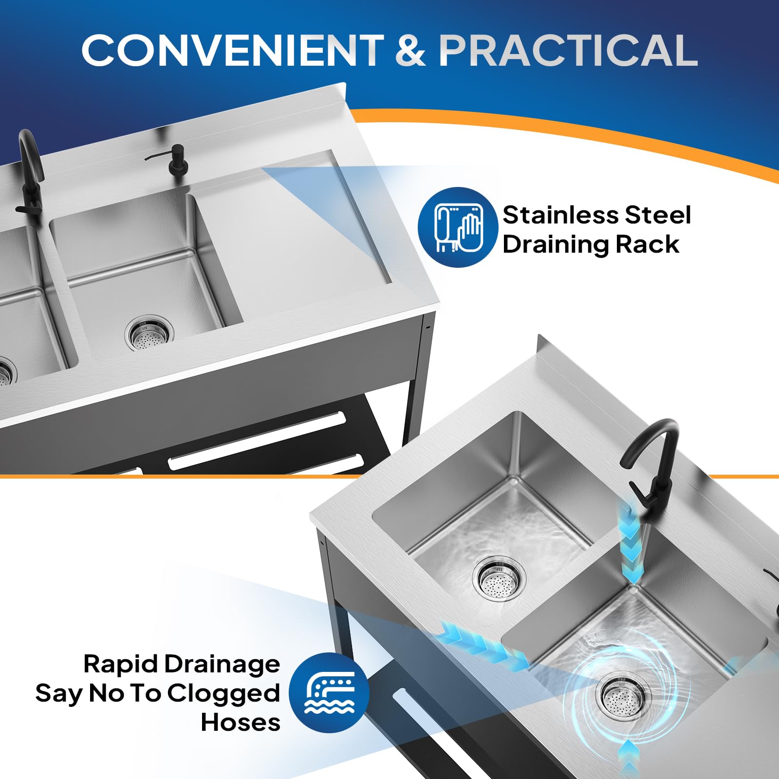 ROVSUN 48" x 24" Stainless Steel Double Bowl Utility Sink with Faucet