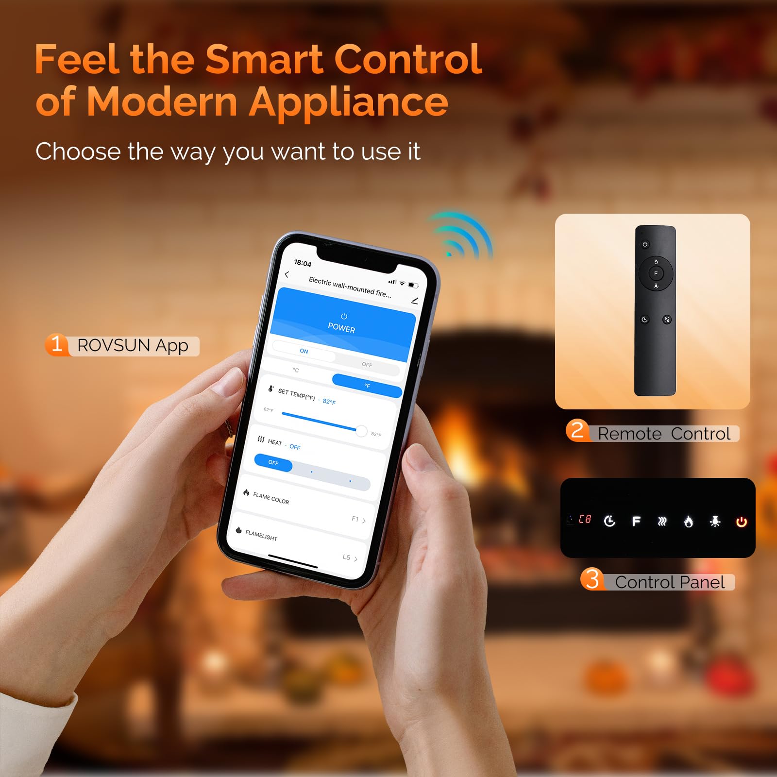 ROVSUN 36'' 1500W 120V 3-in-1 Electric Fireplace with Remote & APP