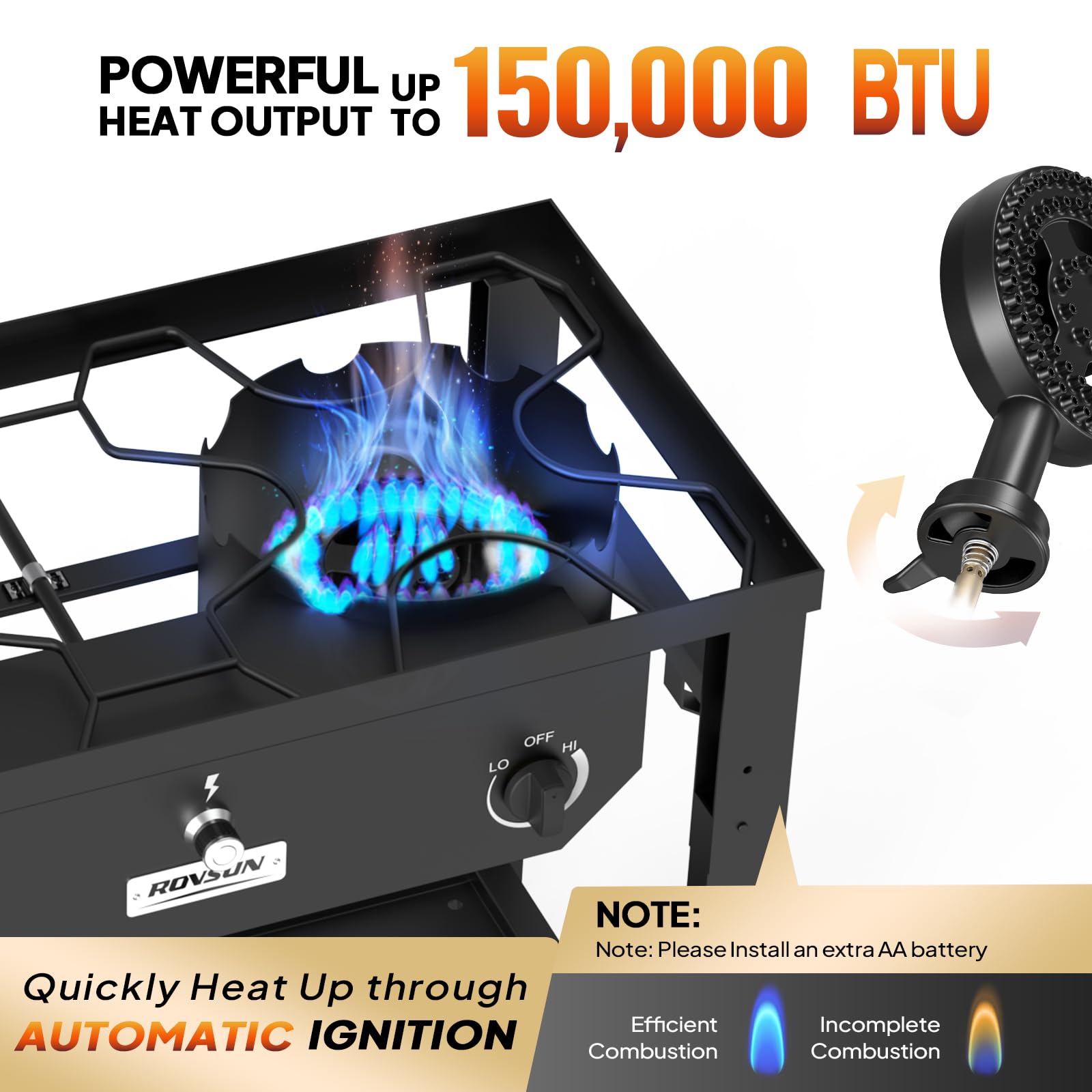 ROVSUN 2-Burner 150000 BTU Outdoor Camping Propane Stove with Foldable Work Station