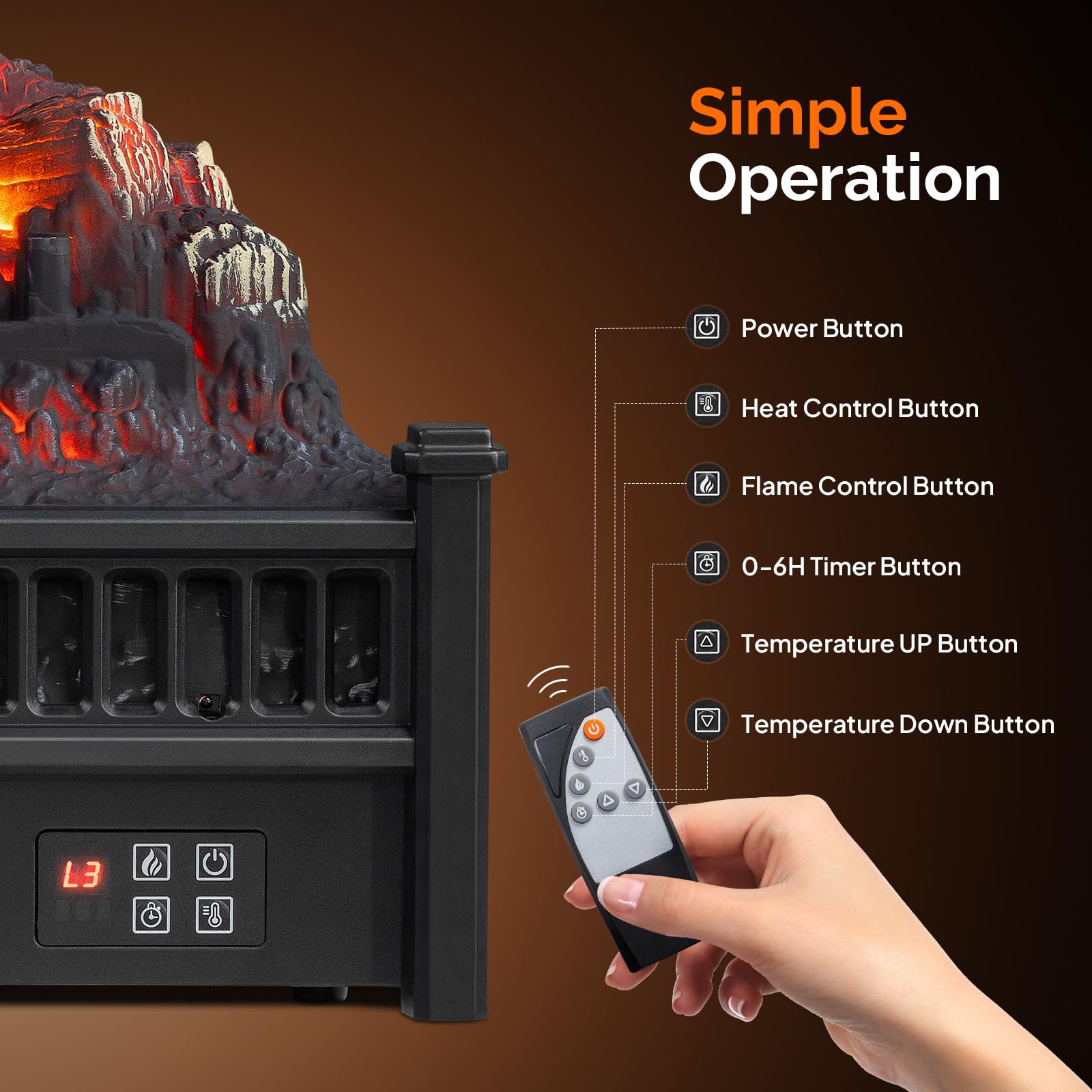 ROVSUN 23" 1400W 120V Electric Fireplace Insert Log with Remote