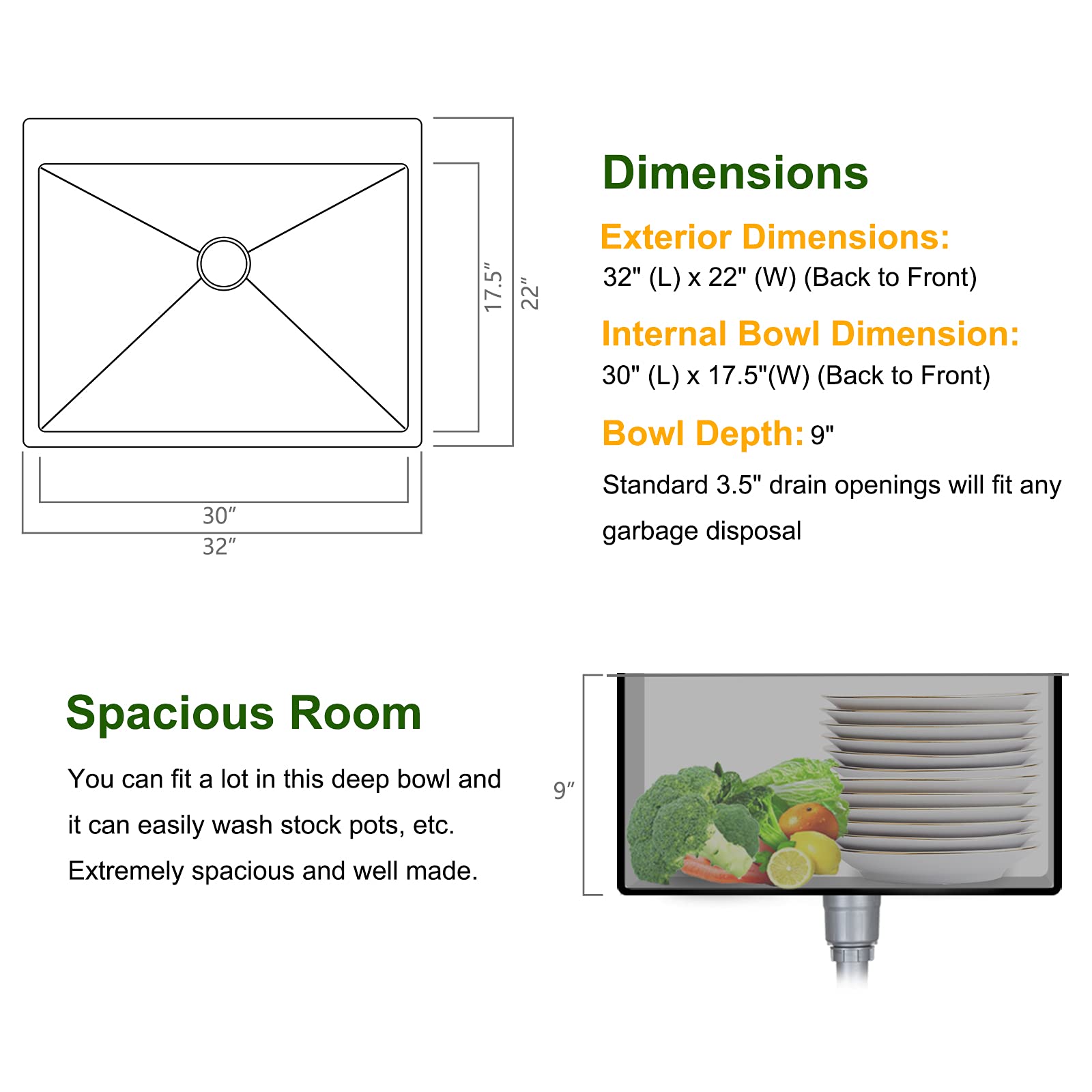 ROVSUN 32" x 22" Drop-in 304 Stainless Steel Sink Kitchen with Protector