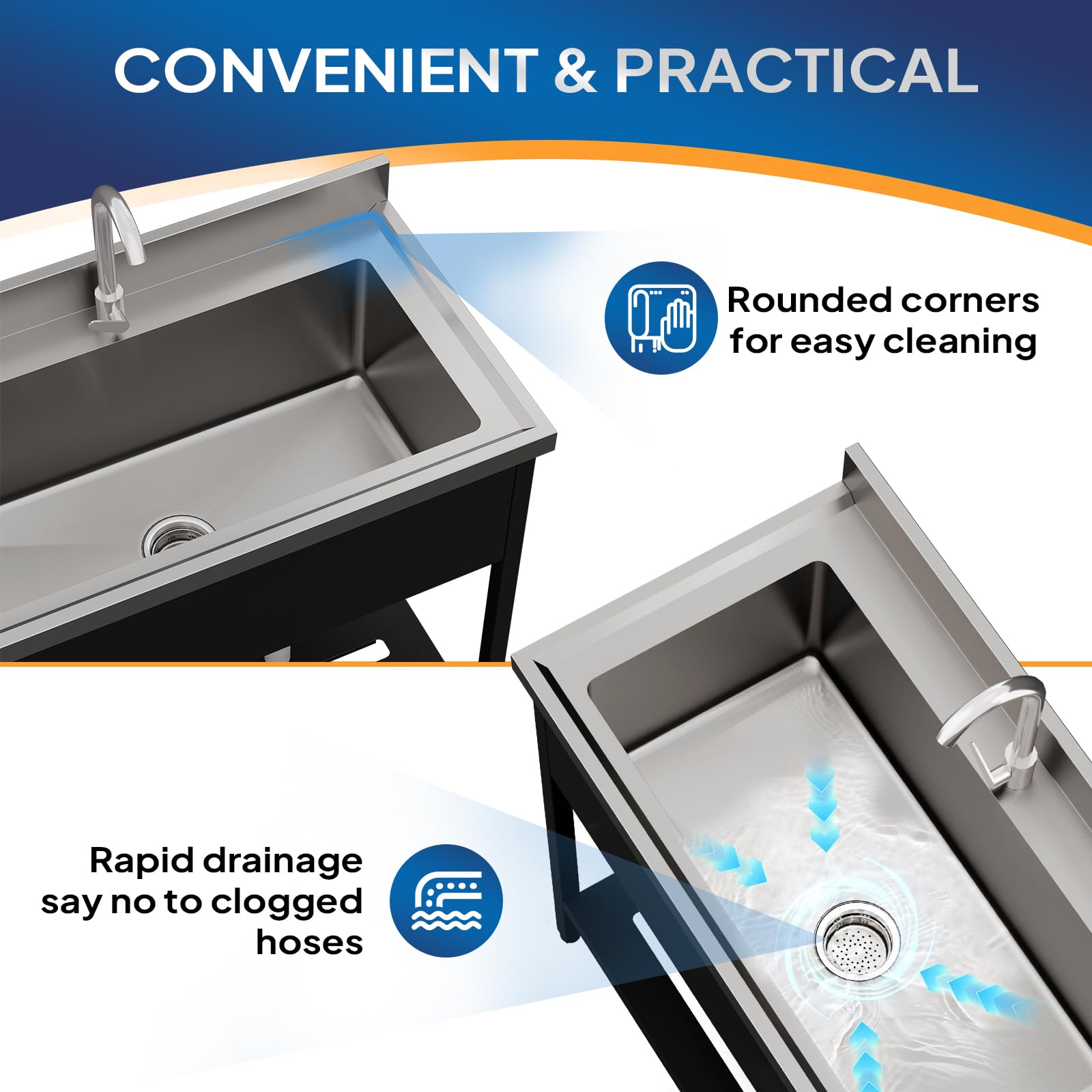 ROVSUN 36" x 20" Stainless Steel Utility Sink with Faucet