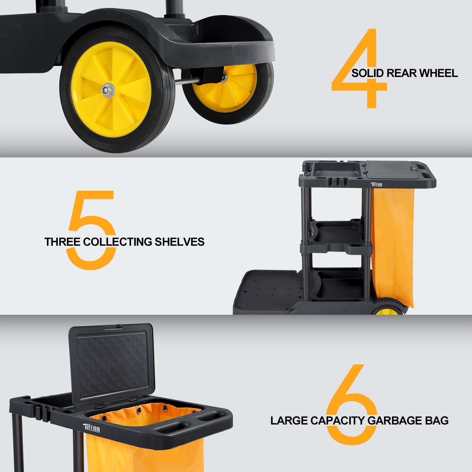 3-Tier 500 LBS Capacity Janitorial Cart with 22 Gallon Bag Black