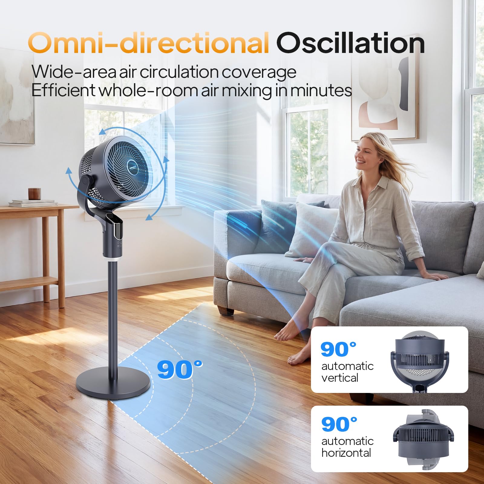 ROVSUN 43" 40W 110V Industrial Pedestal Fan Dark Grey