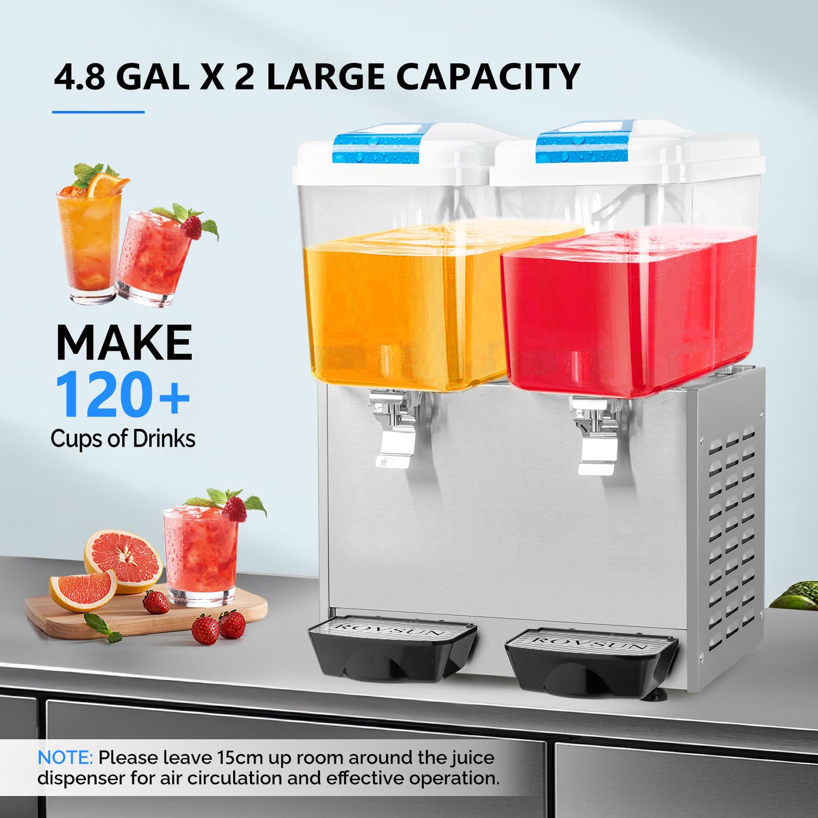 ROVSUN 9.6 Gallon 270W 110V 2 Tank Refrigerated Beverage Dispenser for Juice & Cold Drink