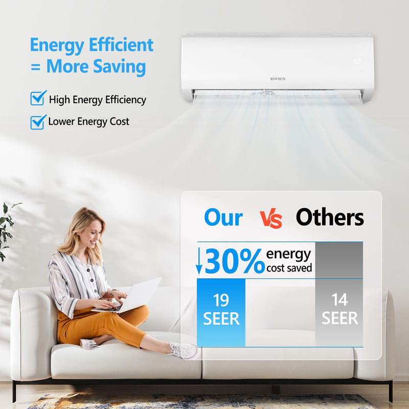 ROVSUN 2 Zone 9000 + 9000 / 18000 BTU Wifi Mini Split Air Conditioner Ductless 19 SEER2 230V with Heat Pump & 25Ft Install Kit