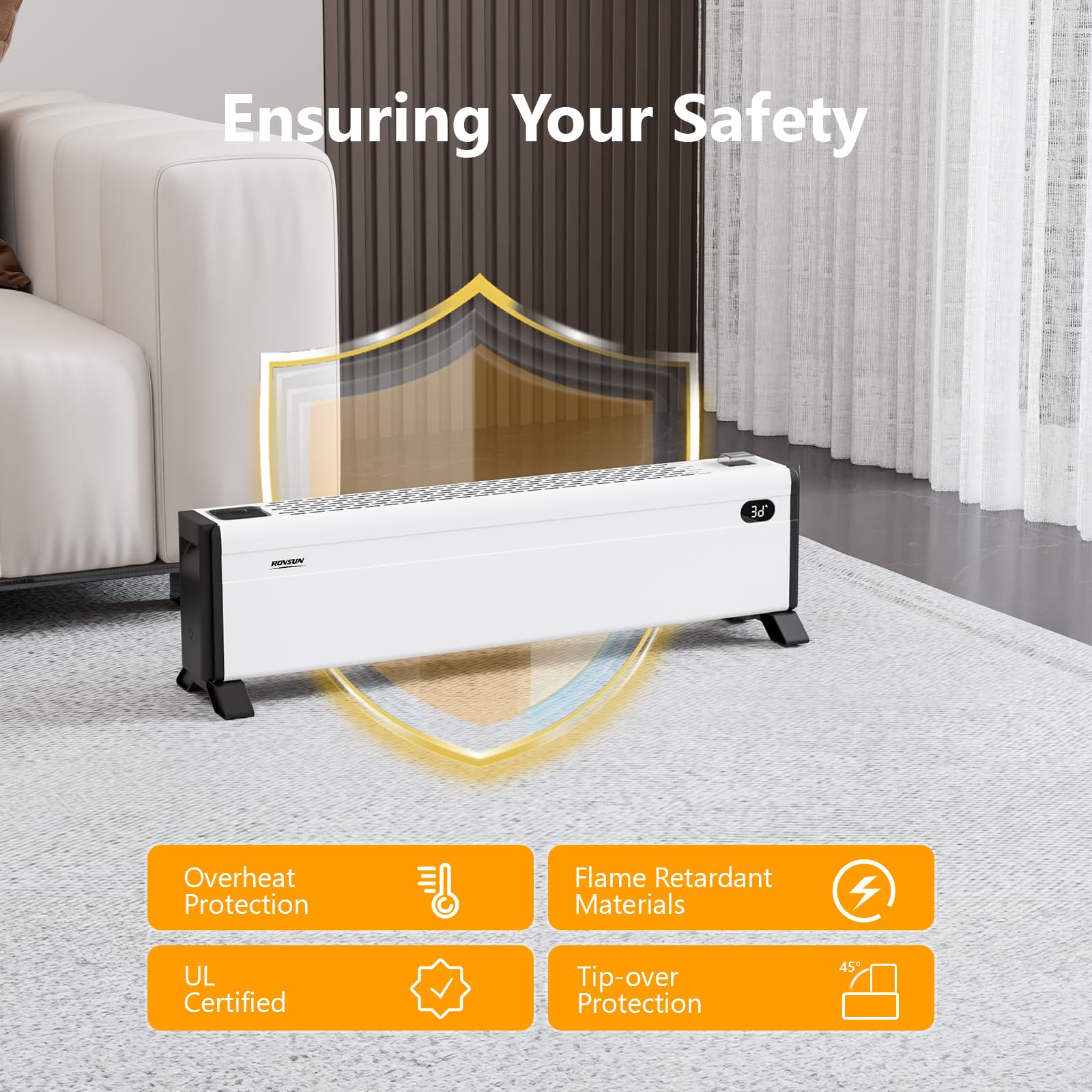 ROVSUN 32" Wide 1,500W 120V Electric Baseboard Heater with Knob Control