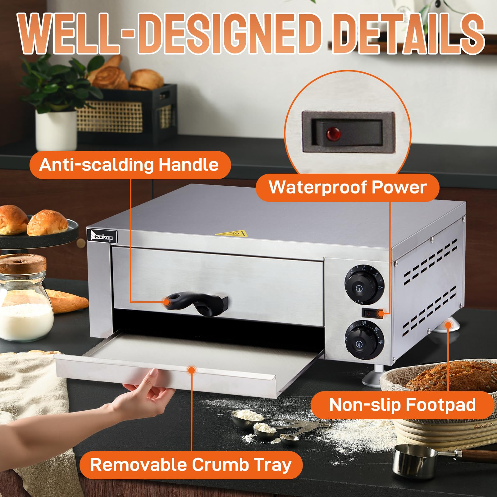 12" 1100W 110V Single Deck Pizza Oven Countertop Silver