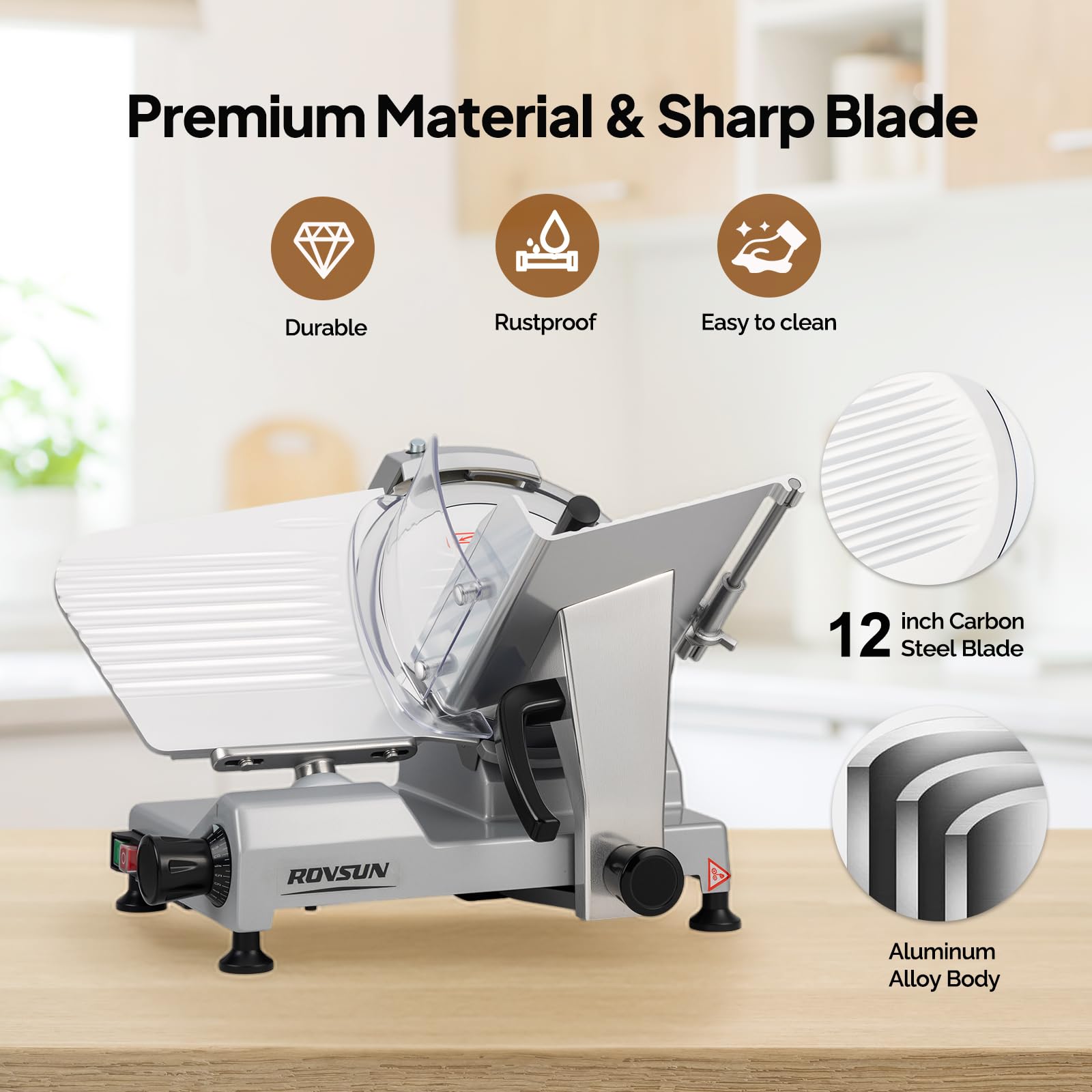 ROVSUN 12" 500W 110V Manual Gravity Feed Commercial Meat Slicer Silver