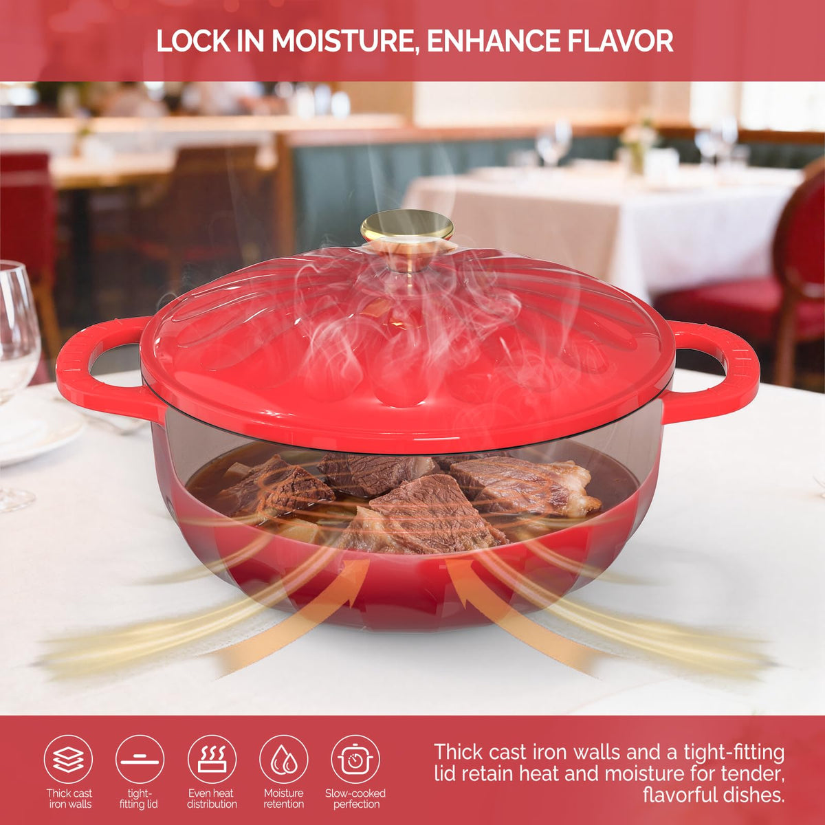 ROVSUN 7.5 QT Enameled Cast Iron Round Dutch Oven Red Gradient