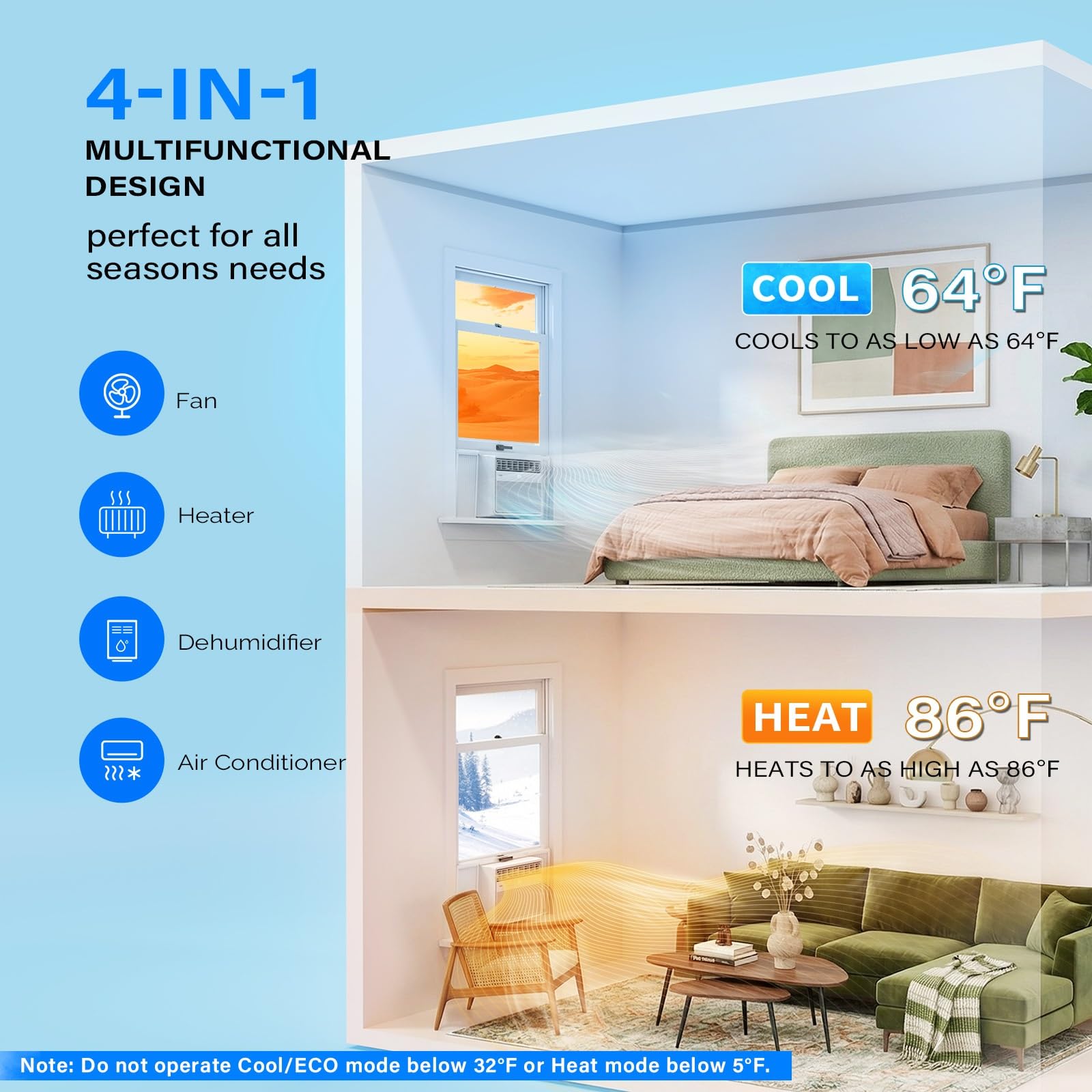 ROVSUN 8000 BTU 115V Inverter Window Air Conditioner with Heat & Install Kit
