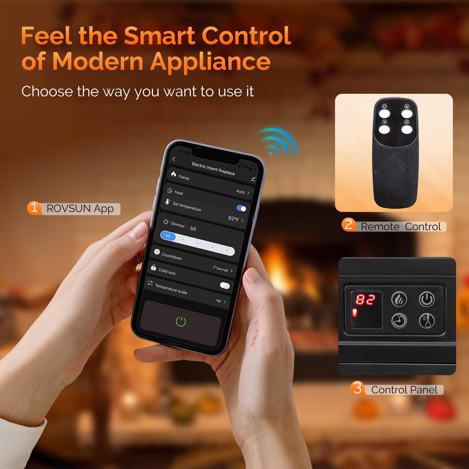 ROVSUN 26'' 1500W 120V Electric Fireplace Inserts with APP & Remote