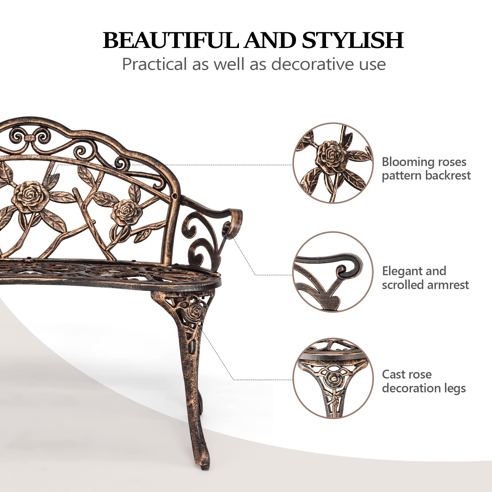 38.5" Outdoor Bench Cast Aluminium Bronze