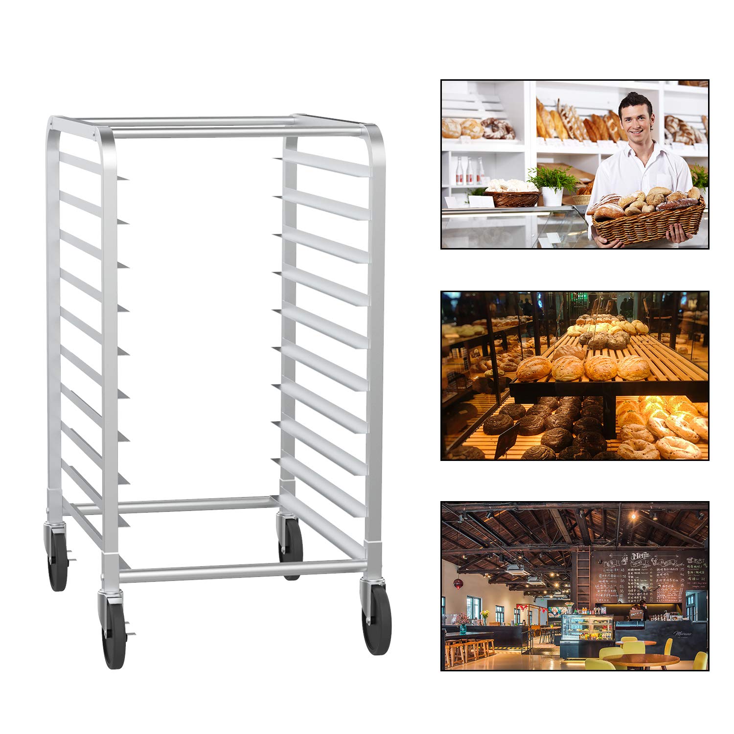 ROVSUN 10-Tier Bakery Rack Stainless Steel 26 Inches Wide Bun Pan Sheet Rack