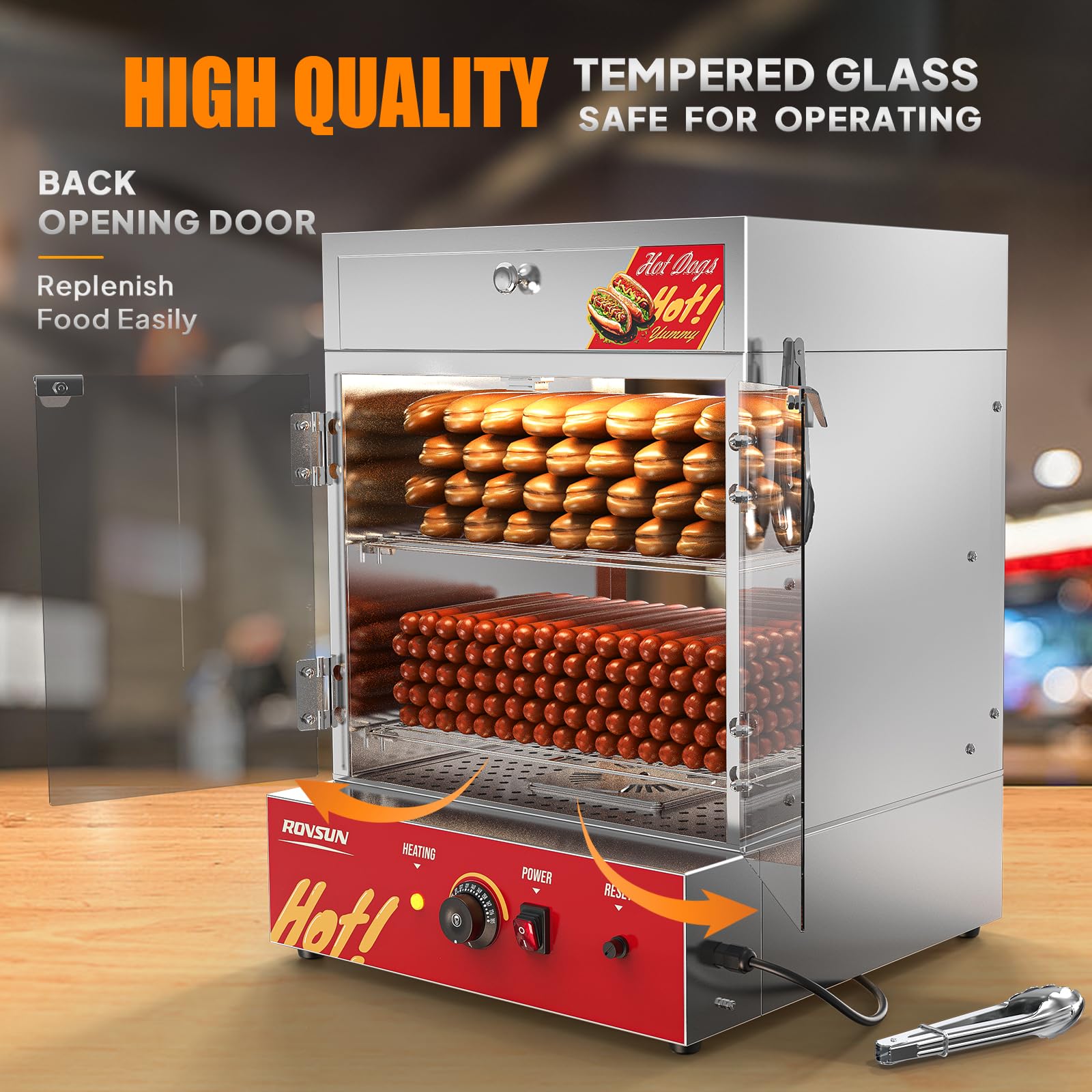 ROVSUN 49 QT 500W 110V 270 Hot Dogs / 58 Buns Hot Dog Steamer