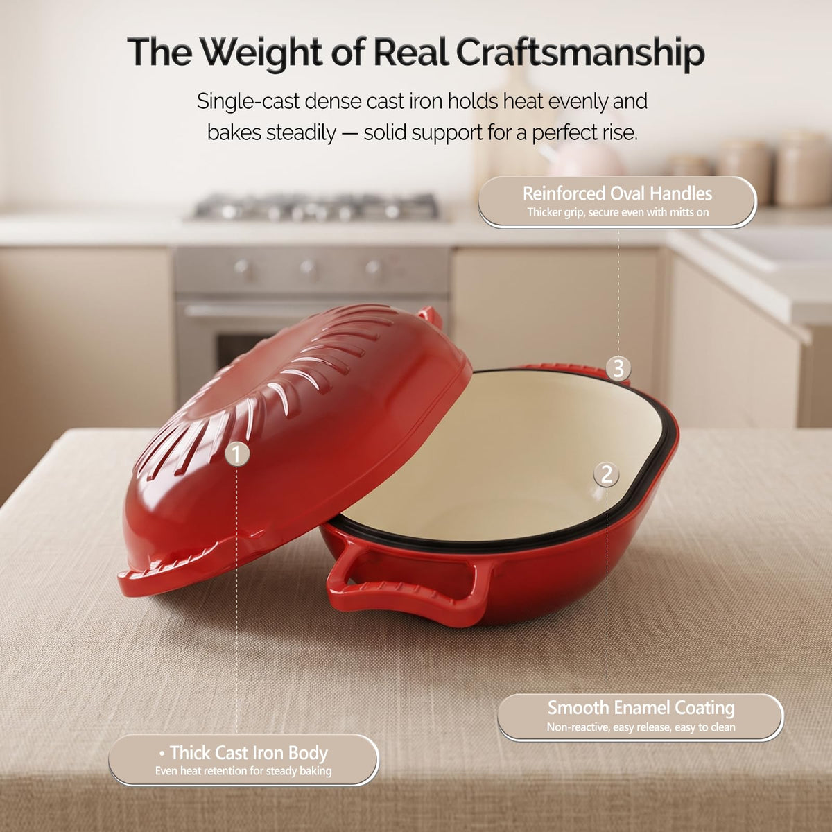 ROVSUN 5 QT Oval Enameled Cast Iron Dutch Oven Pot Red
