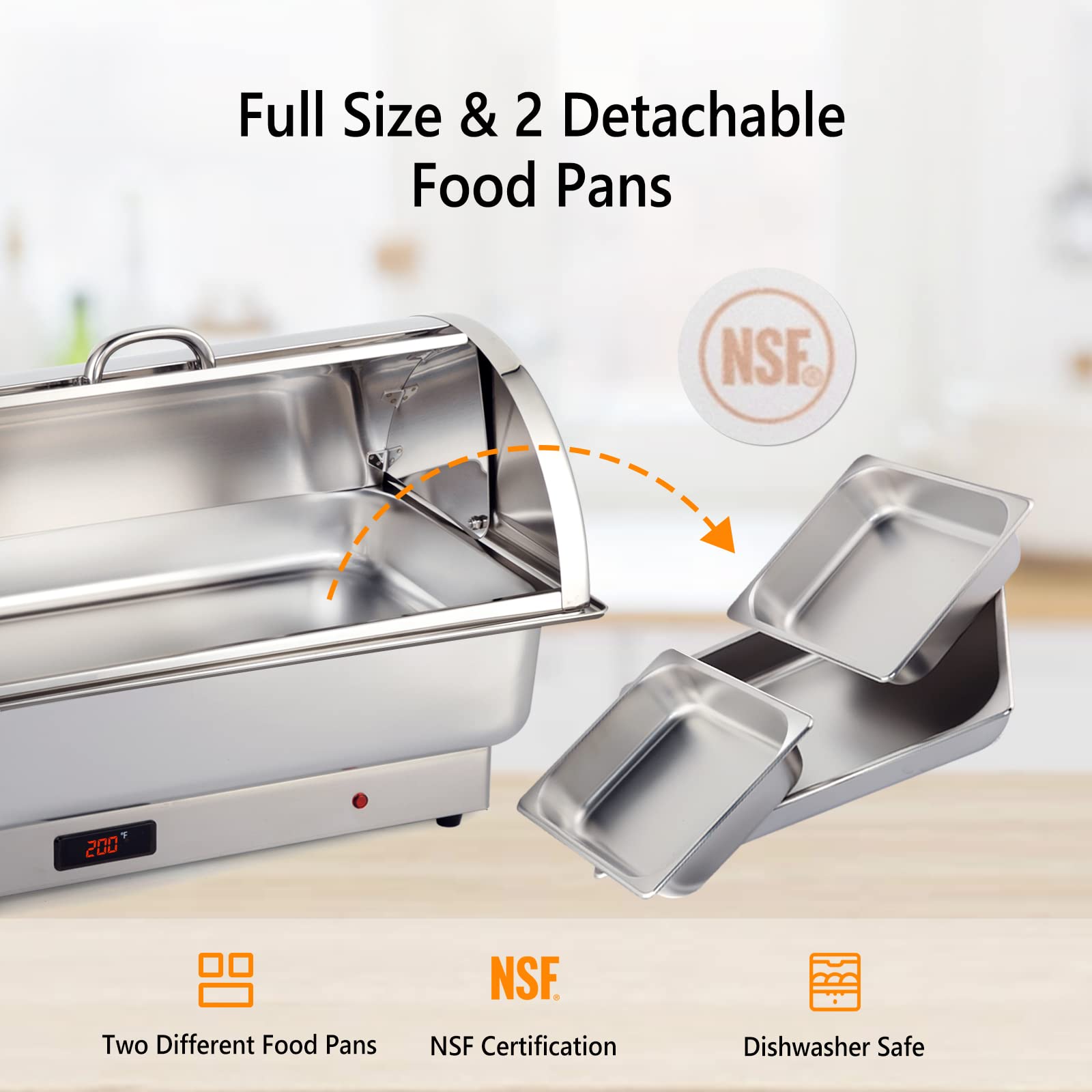 ROVSUN 9 QT Roll Top Stainless Steel Electric Chafing Dish Set