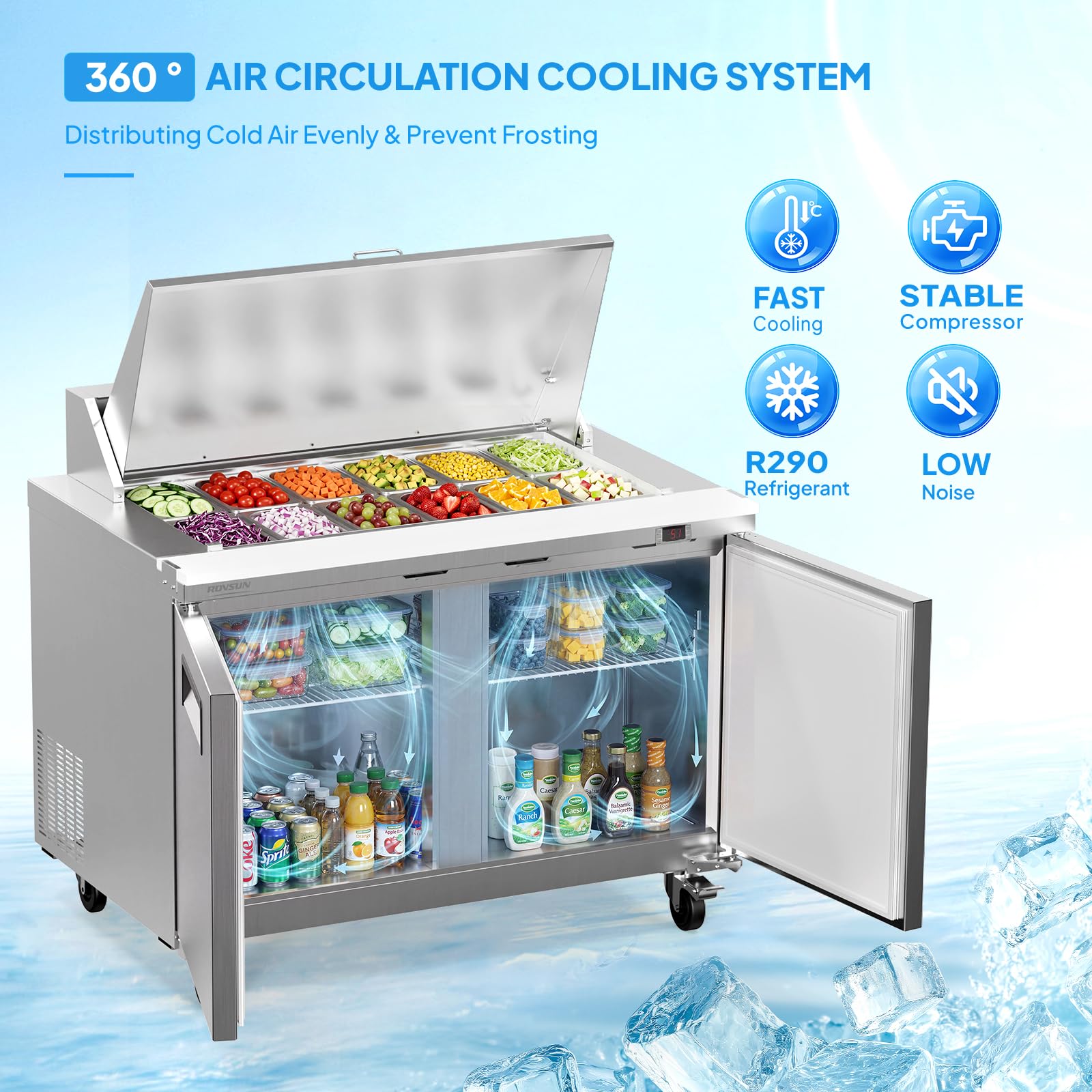 ROVSUN 49" 12-Pan Refrigerated Salad Sandwich Prep Table