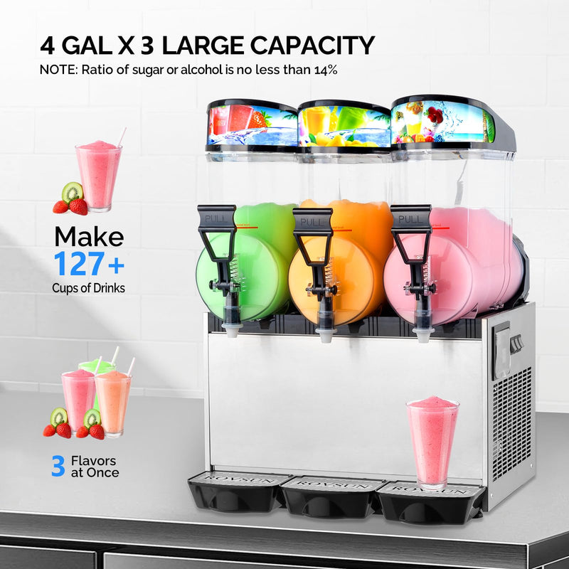 ROVSUN 12 Gallon 3 Tank Commercial Slushy Machine Margarita Frozen Drink Maker