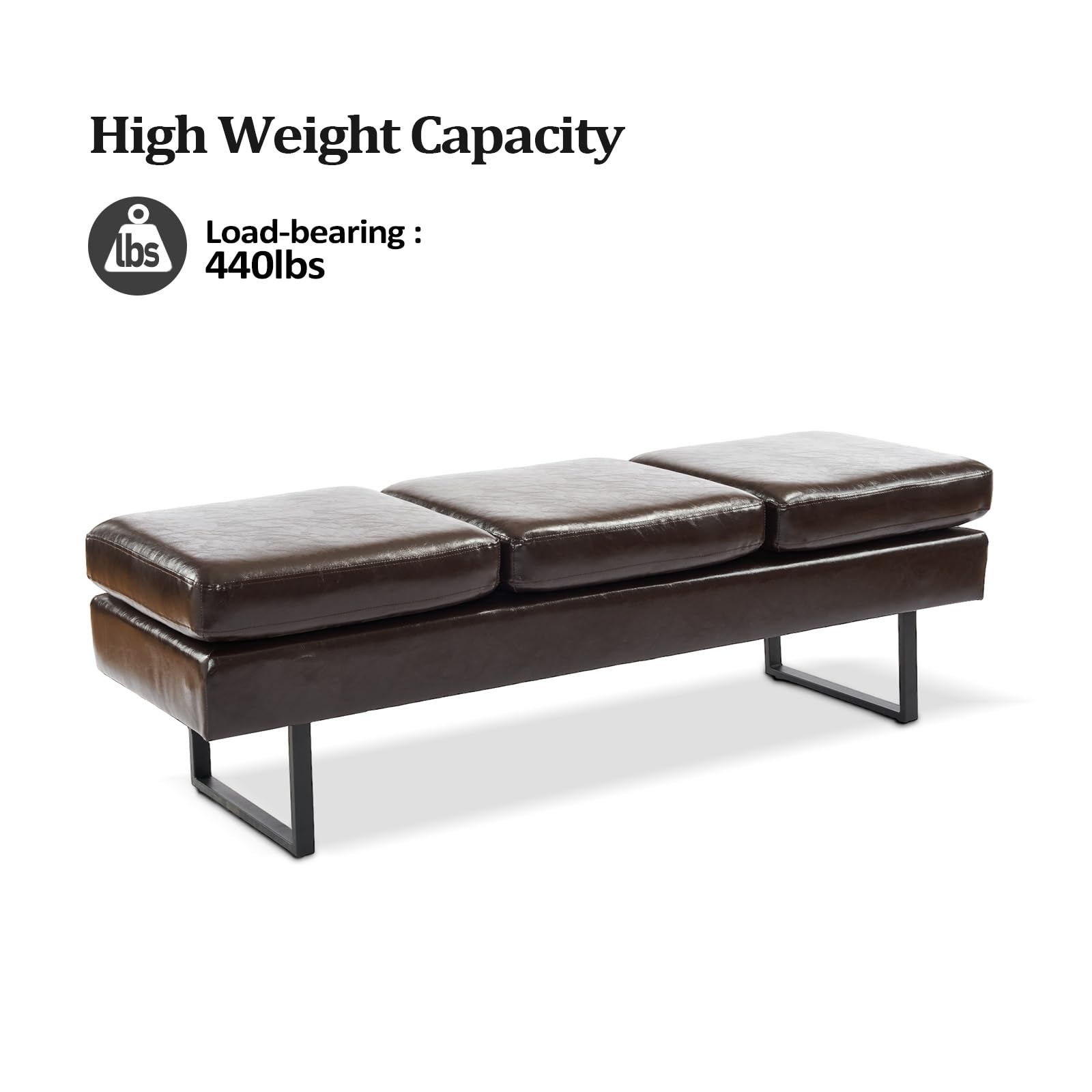 59.5" Waiting Chair Bench Seating Faux Leather Brown