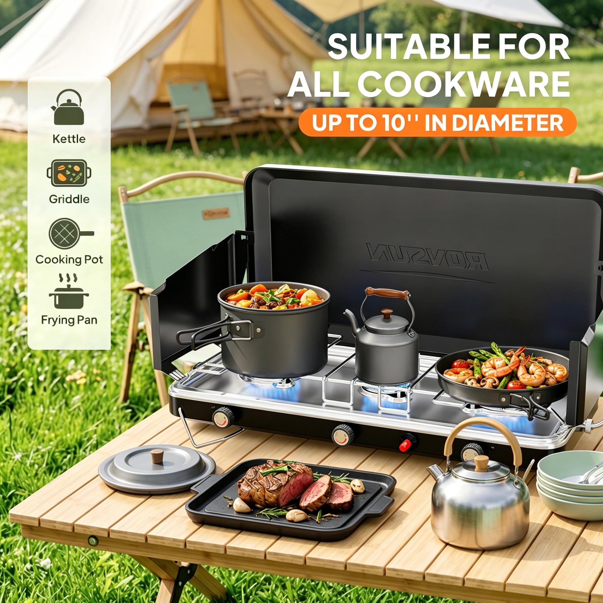 ROVSUN 3-Burner 25000 BTU Propane Camping Stove with Igniter