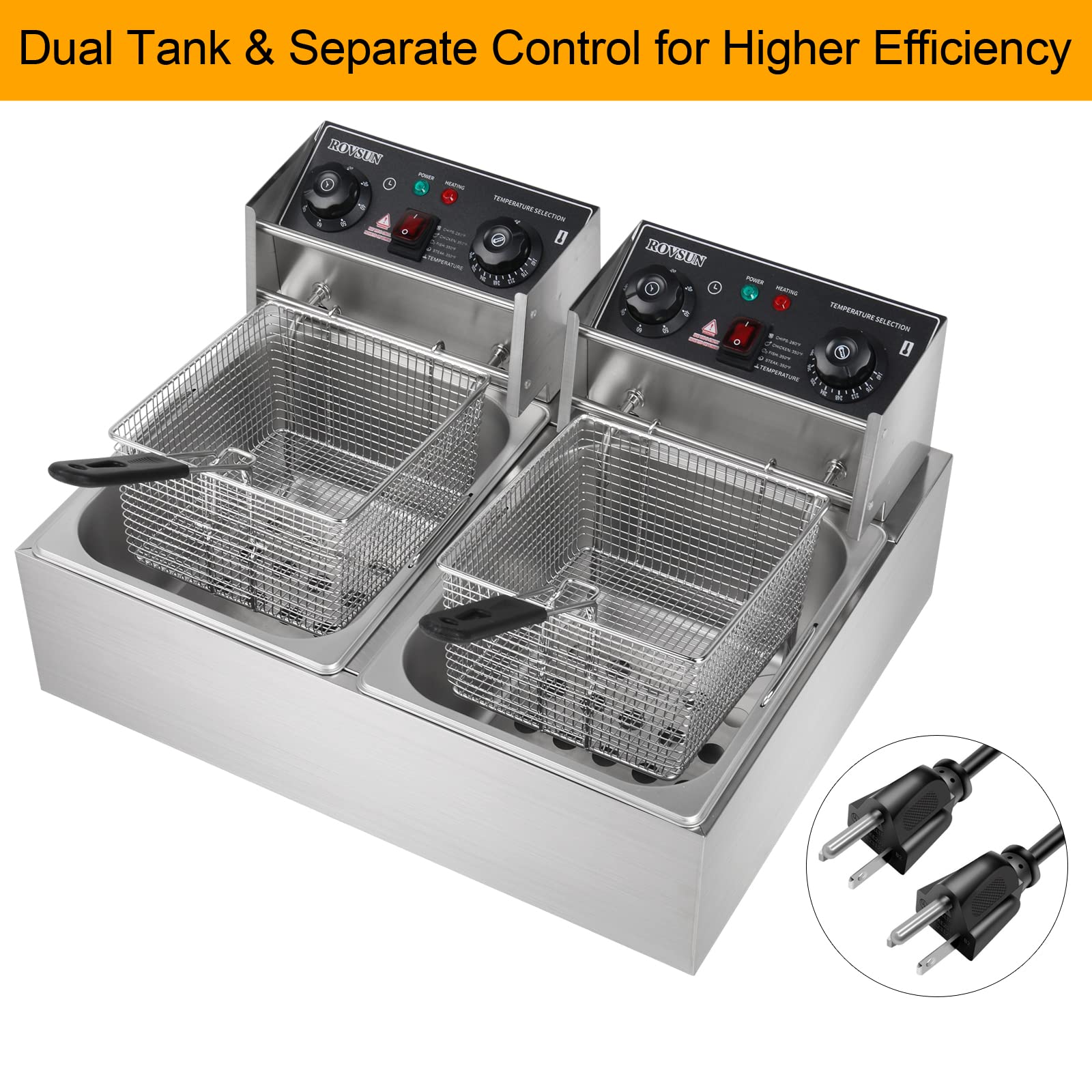 ROVSUN 22.8 QT 110V 5000W Double Tank Electric Deep Fryer with Timer