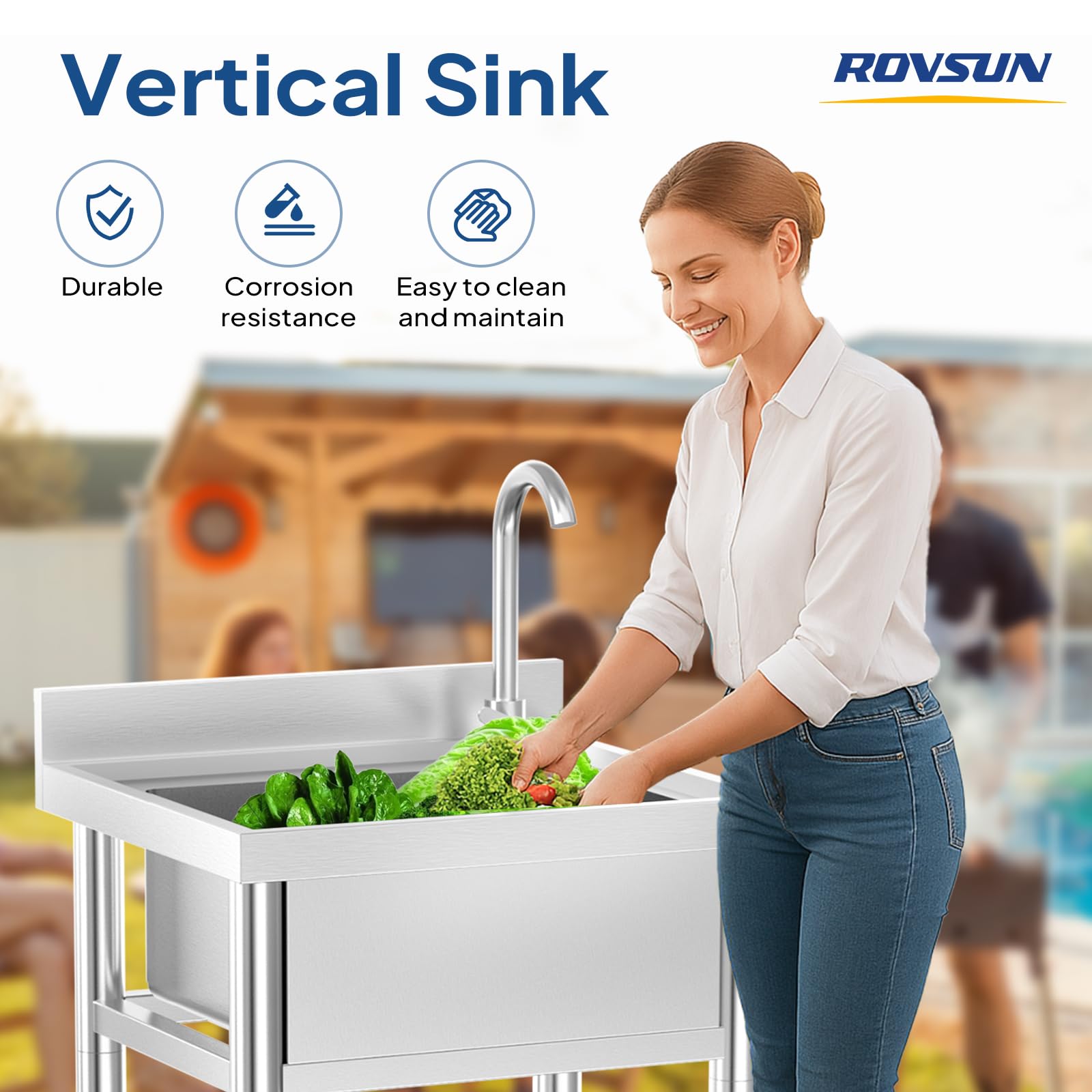 ROVSUN 22" x 20" One Bowl Stainless Steel Sink with Faucet