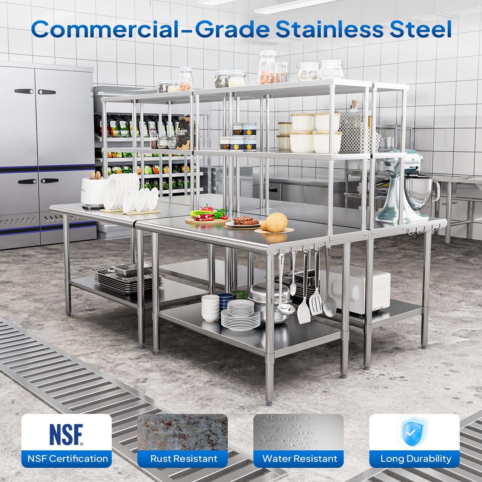 ROVSUN 48" X 30" Stainless Steel Table with Overshelves