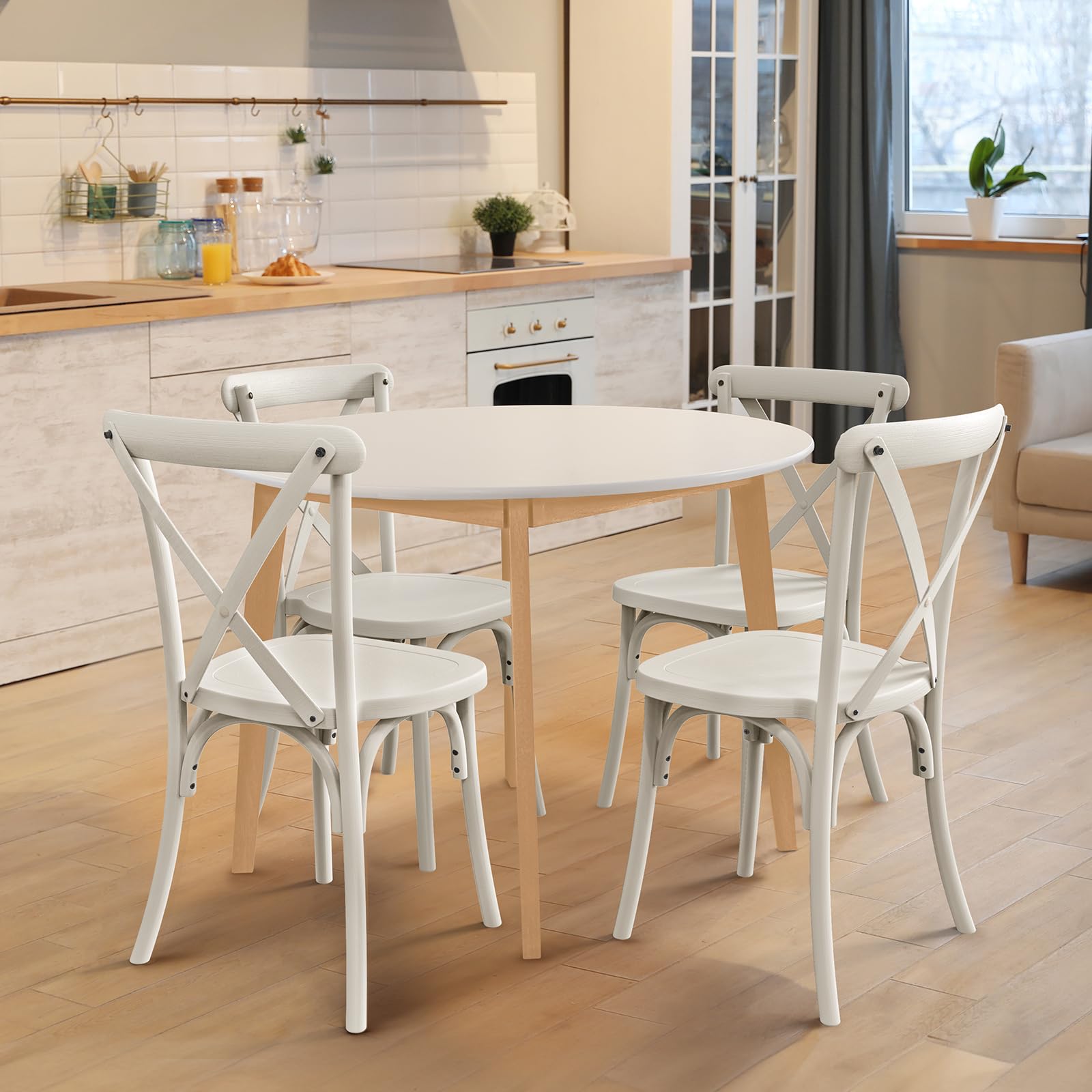 Plastic Outdoor Dining Chair Set Stackable with X Back White