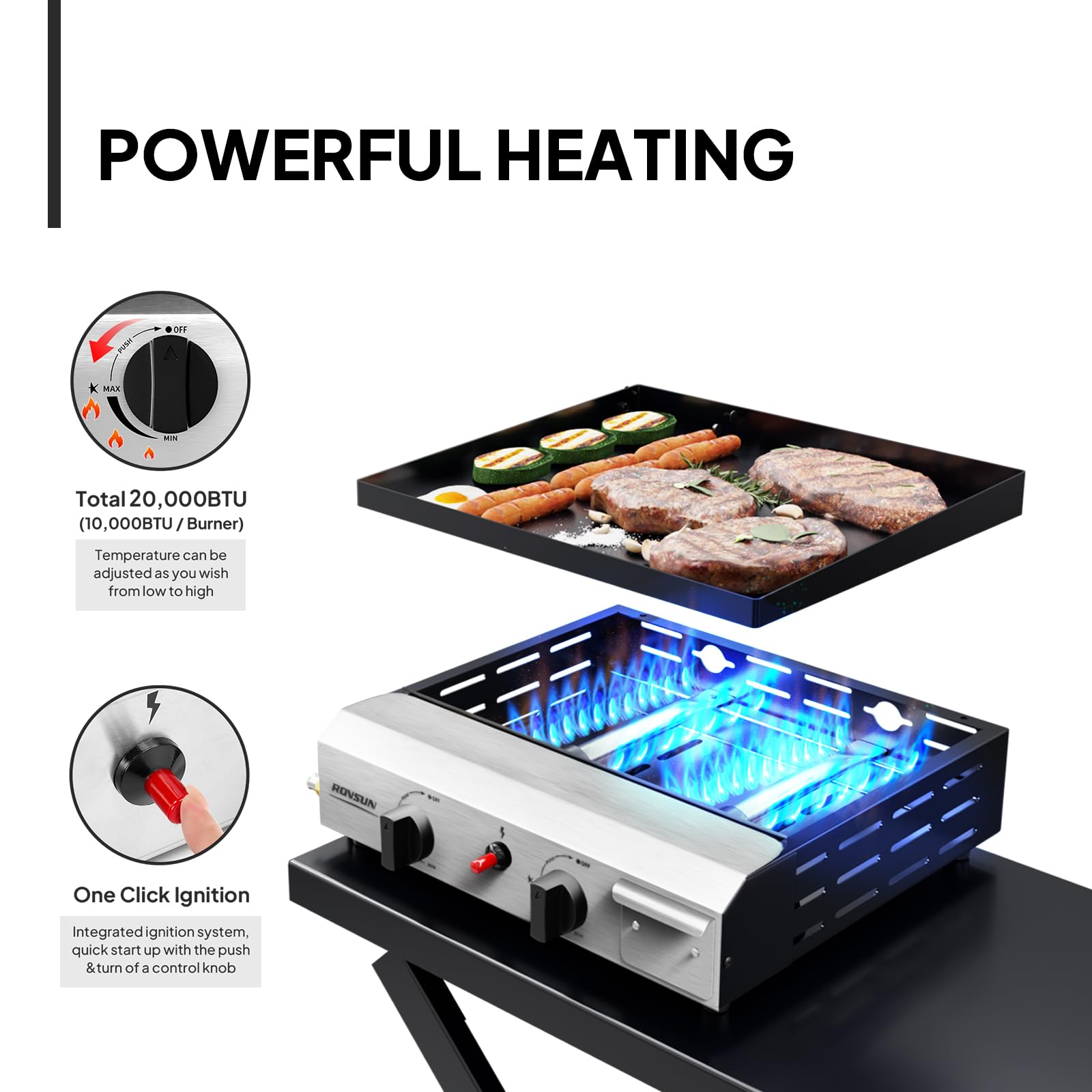 ROVSUN 2-Burner 20,000 BTU Foldable Propane Griddle with Wheels