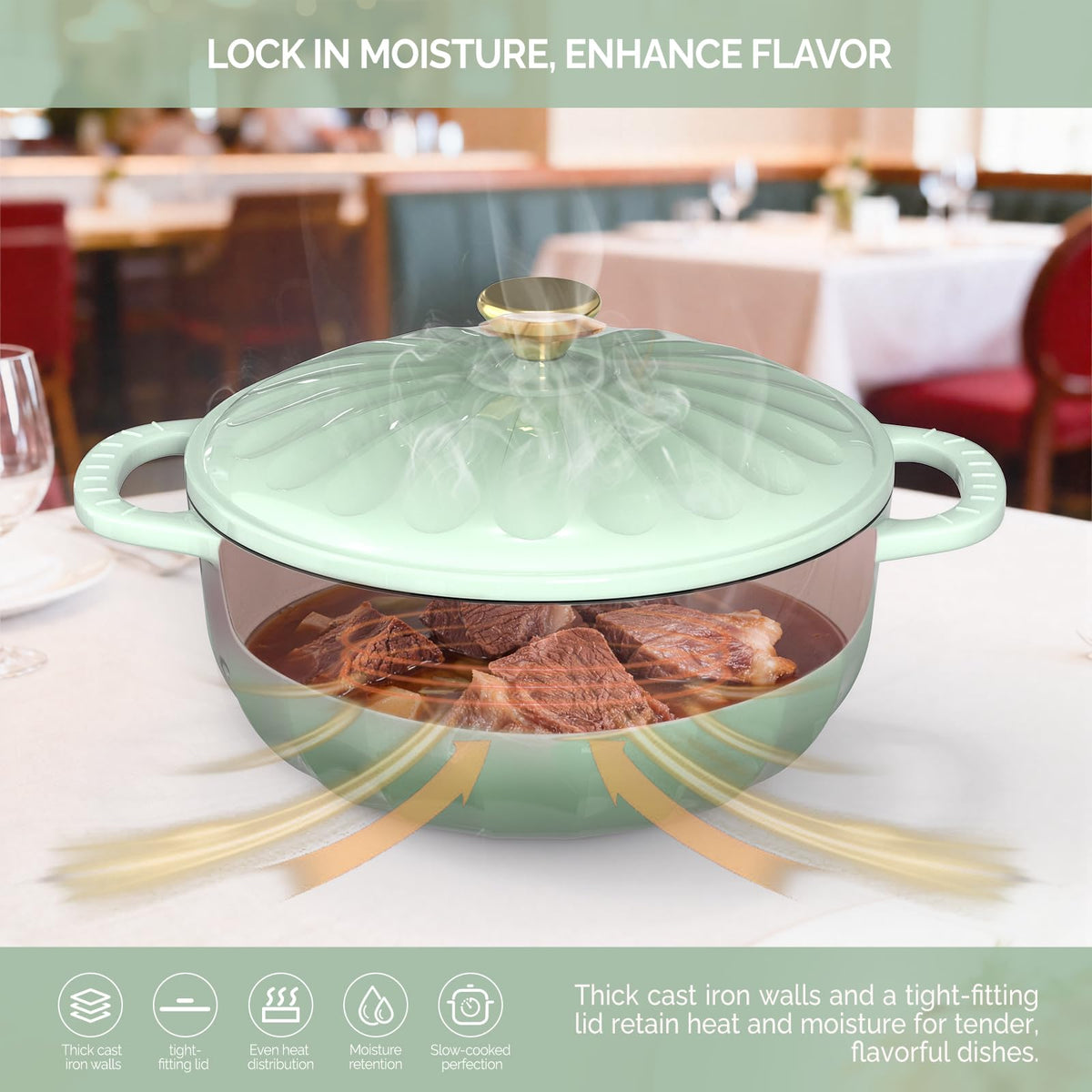 ROVSUN 7.5 QT Enameled Cast Iron Round Dutch Oven Green Gradient