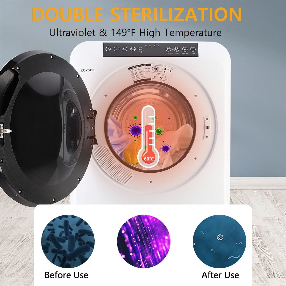 ROVSUN 3.5 Cu.Ft. 1,300W 110V Tumble Clothes Dryer with LED Touch Screen White